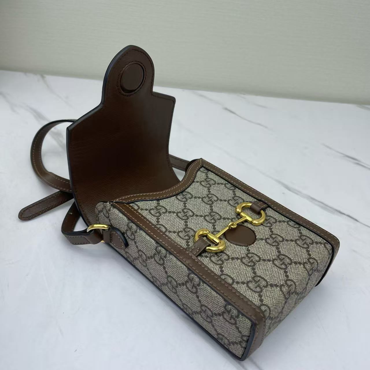 Gucci - Horsebit 1955 - GG Supreme canvas with leather trim - Beige/Ebony with Brown Trim - (mini)