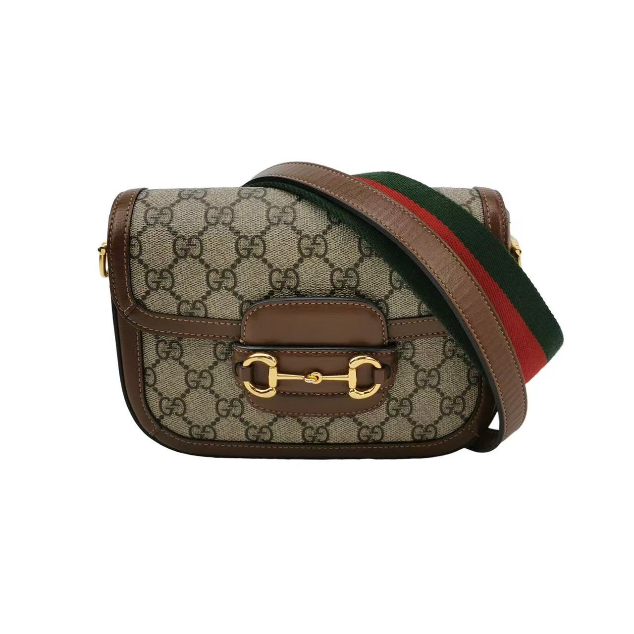 Gucci - Horsebit 1955 Mini Bag - GG Supreme canvas with leather trim - Beige and Brown with Gold-Tone Hardware - (Mini)