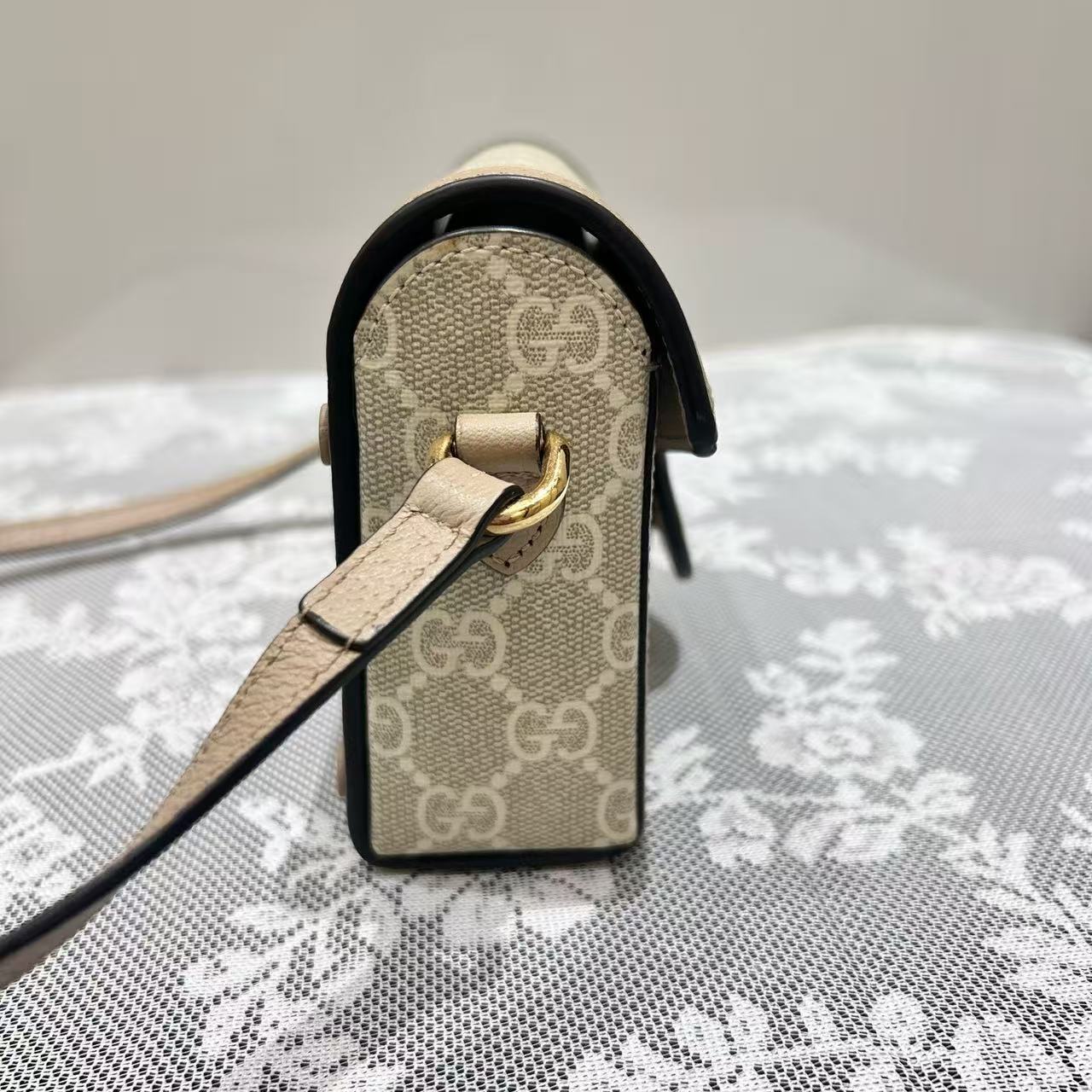 Gucci - Horsebit 1955 Phone Bag - GG Supreme canvas with leather trim - Beige and Tan - (mini)