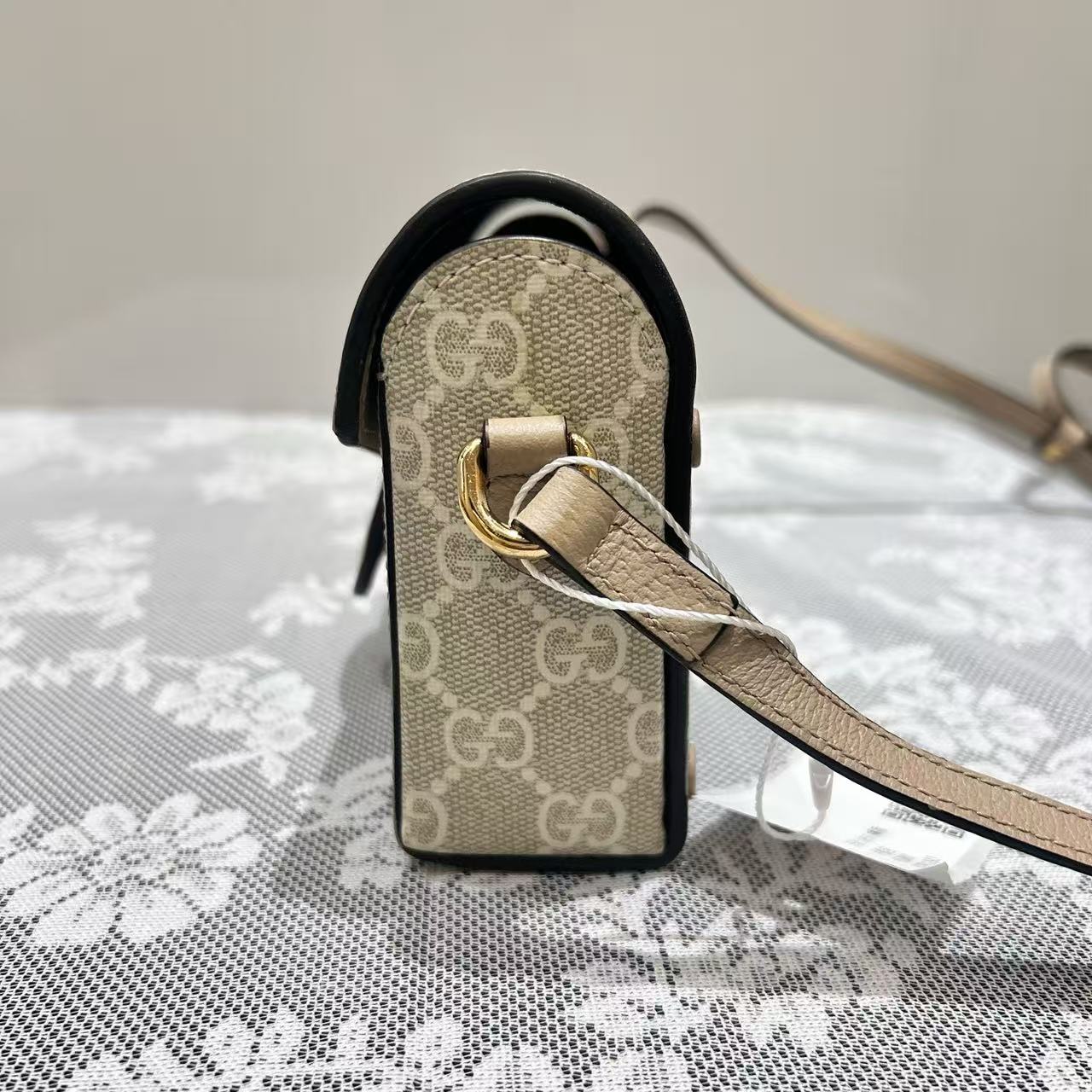 Gucci - Horsebit 1955 Phone Bag - GG Supreme canvas with leather trim - Beige and Tan - (mini)