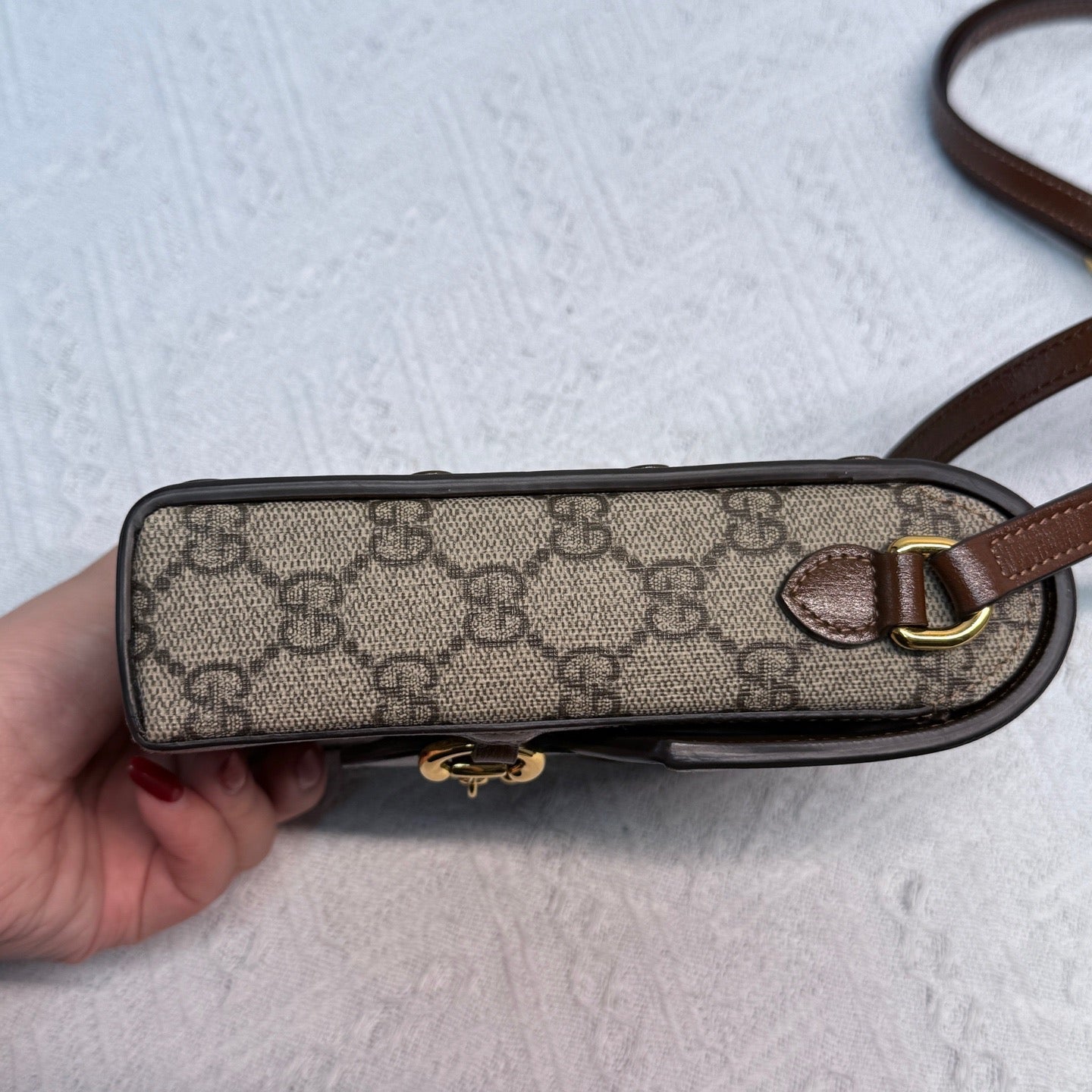 Gucci - Horsebit 1955 Vertical Phone Bag - GG Supreme canvas with leather trim - Beige and Brown - (mini)