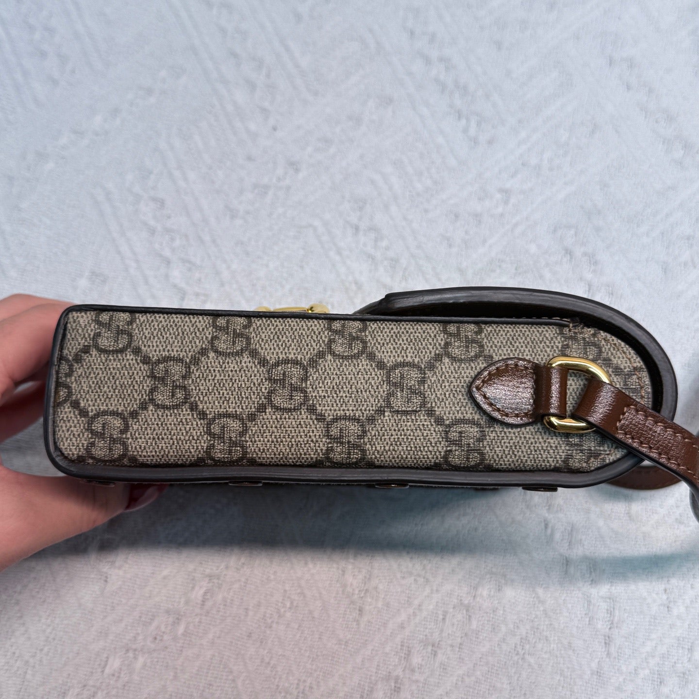 Gucci - Horsebit 1955 Vertical Phone Bag - GG Supreme canvas with leather trim - Beige and Brown - (mini)