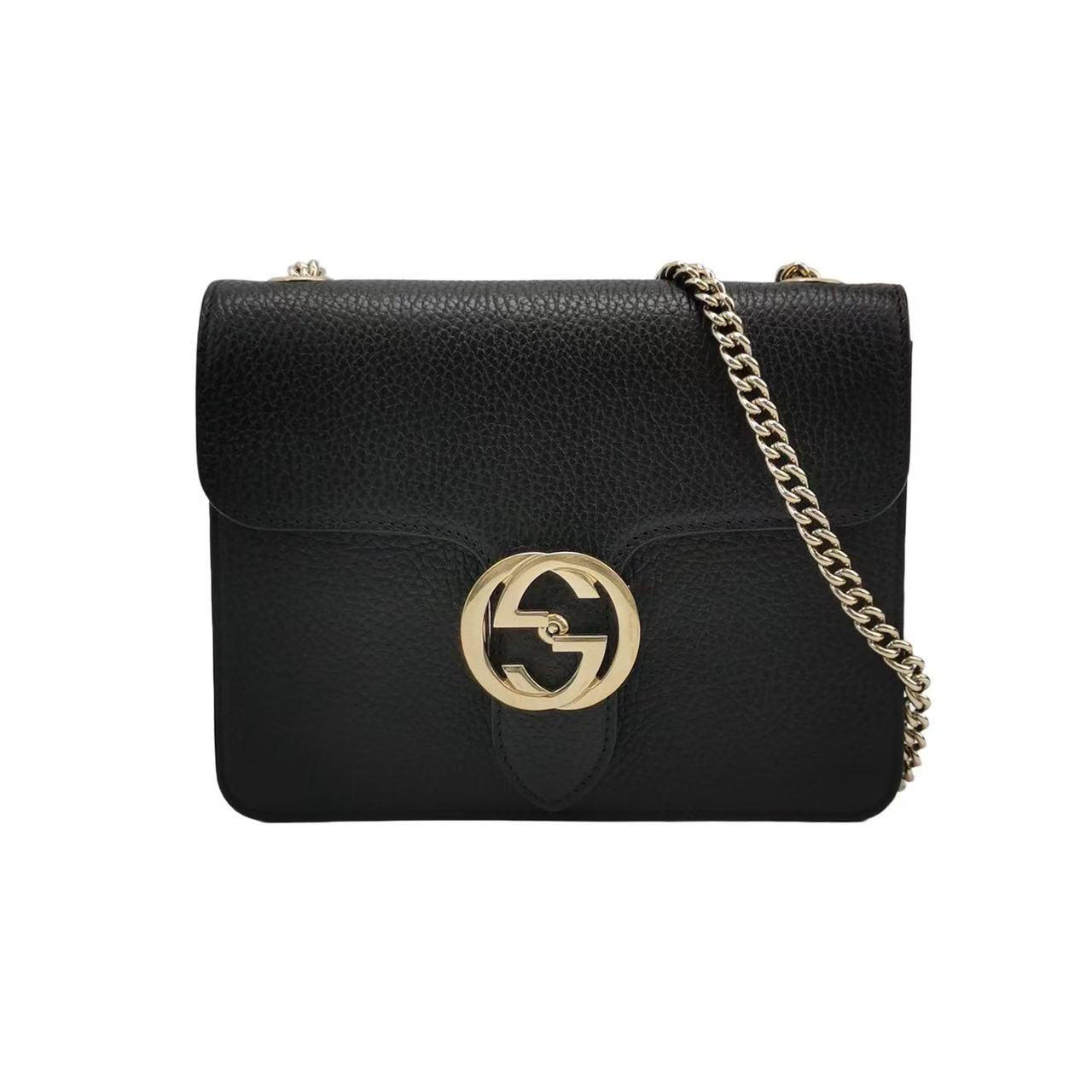 Gucci - Interlocking G Chain Shoulder Bag - Grained leather - Black - (mini)