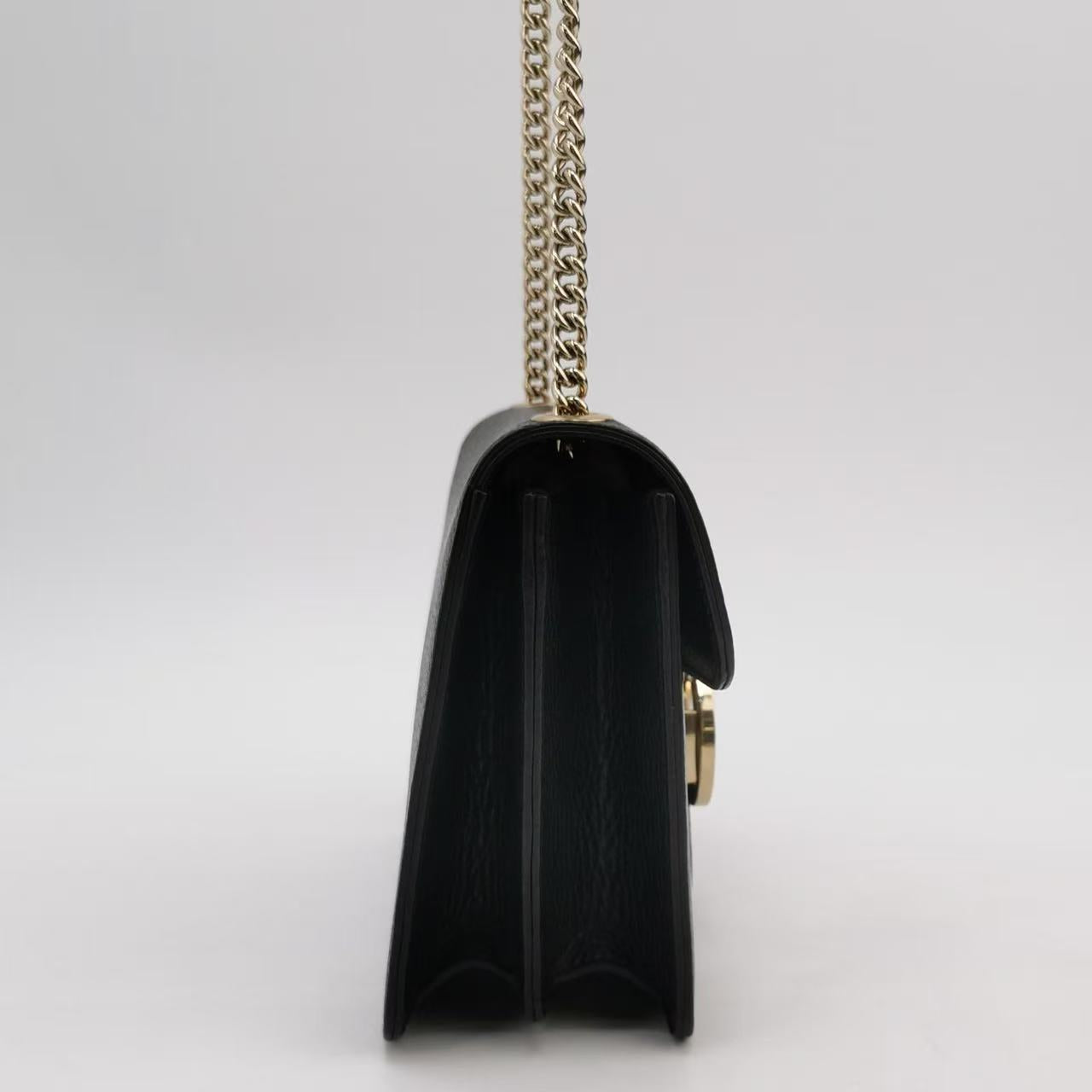 Gucci - Interlocking G Chain Shoulder Bag - Grained leather - Black - (mini)