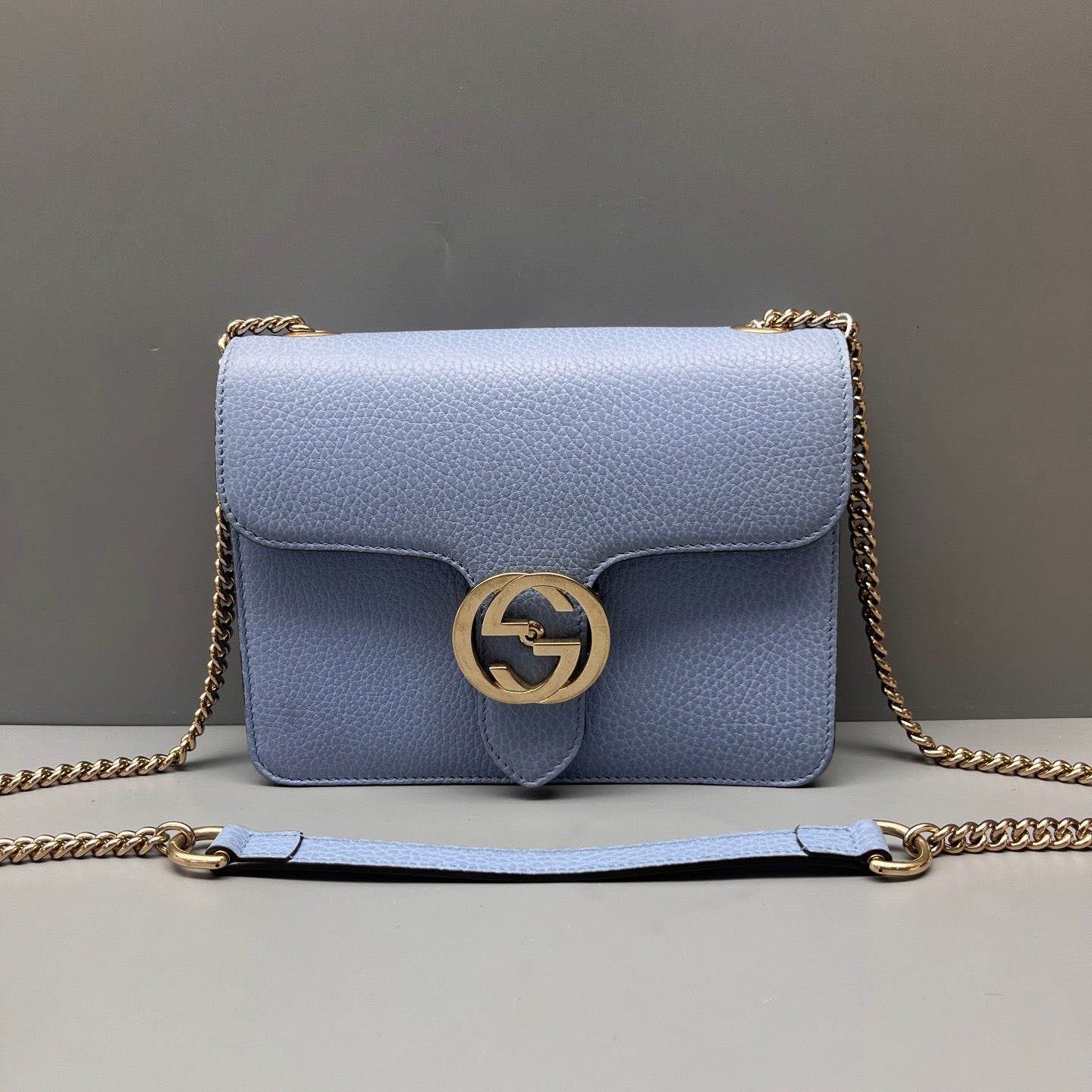 Gucci - Interlocking G Chain Shoulder Bag - Leather - Blue - (mini)