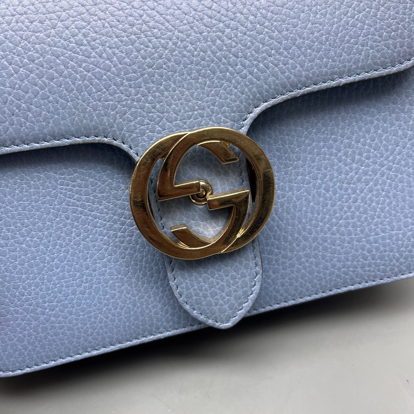 Gucci - Interlocking G Chain Shoulder Bag - Leather - Blue - (mini)