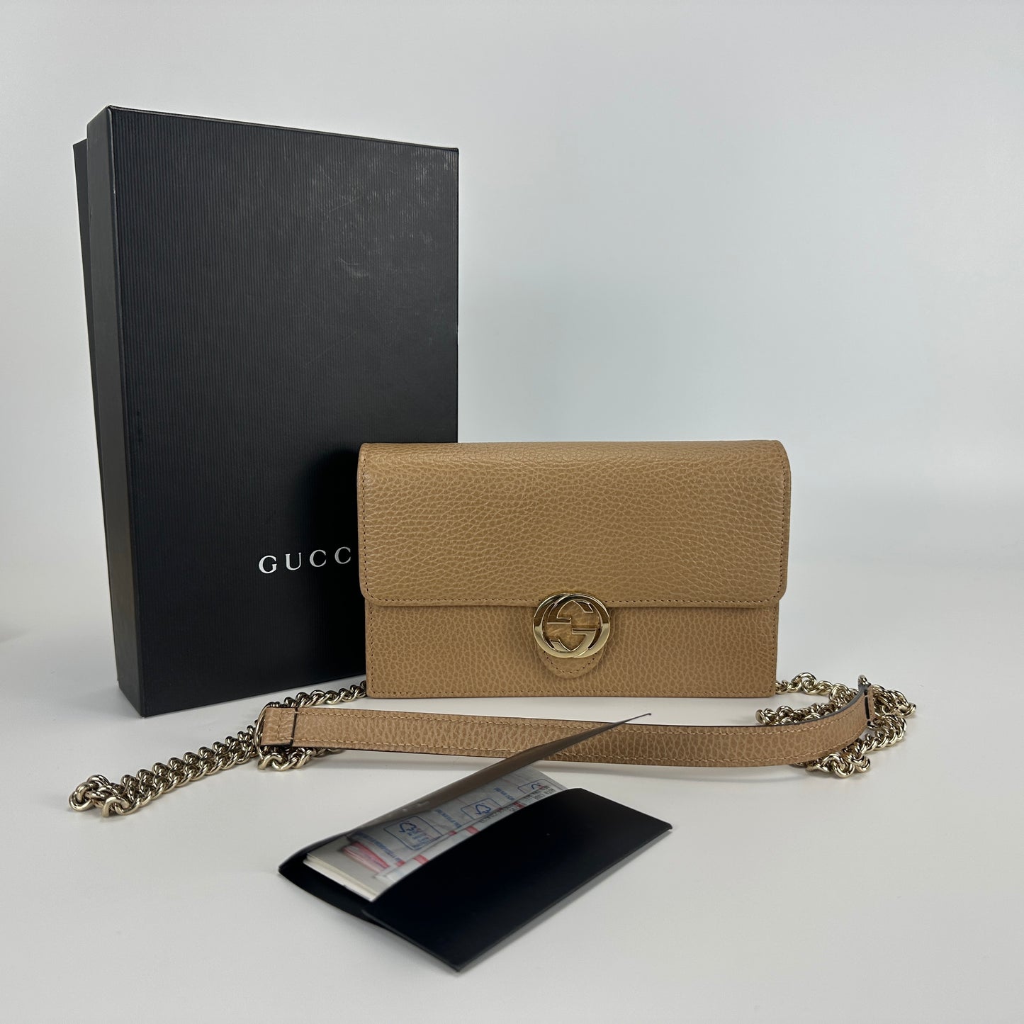 Gucci - Interlocking G Chain Wallet - Grained leather - Beige - (mini)