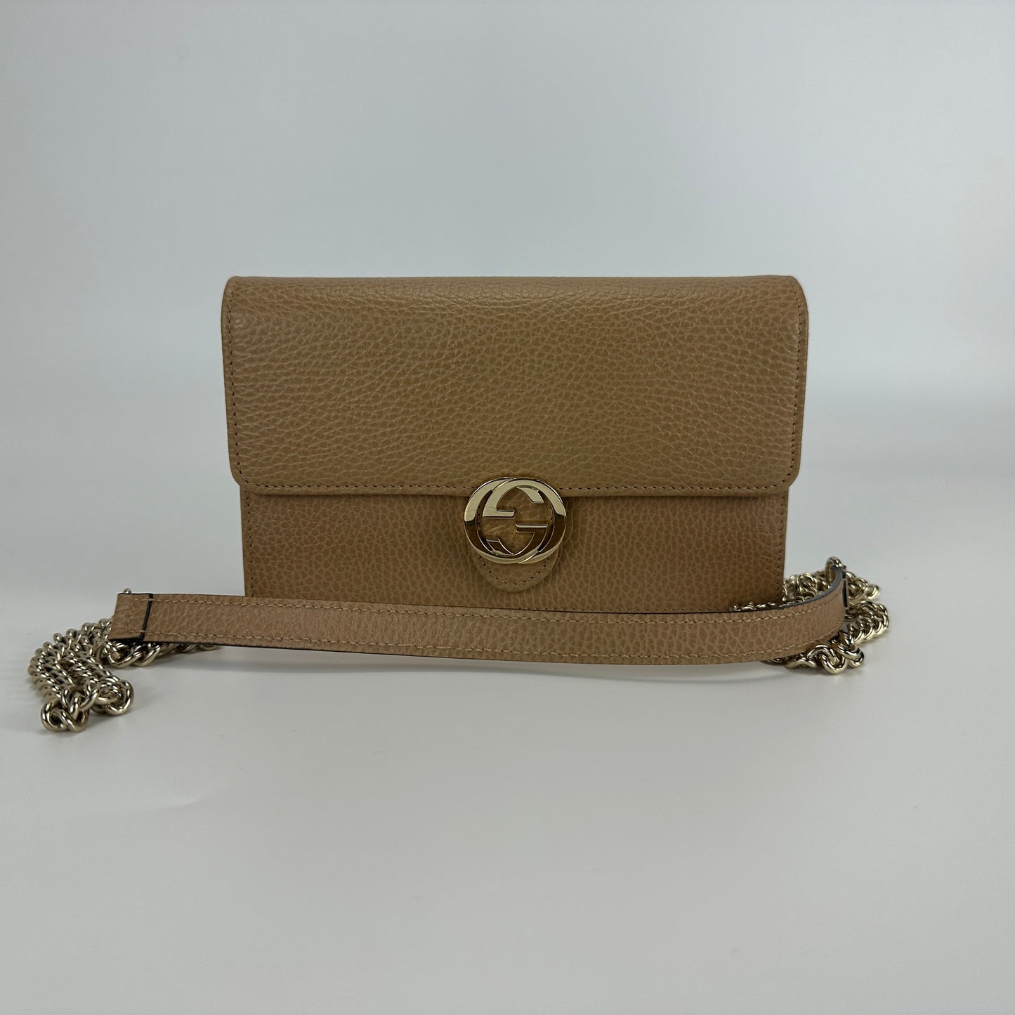 Gucci - Interlocking G Chain Wallet - Grained leather - Beige - (mini)