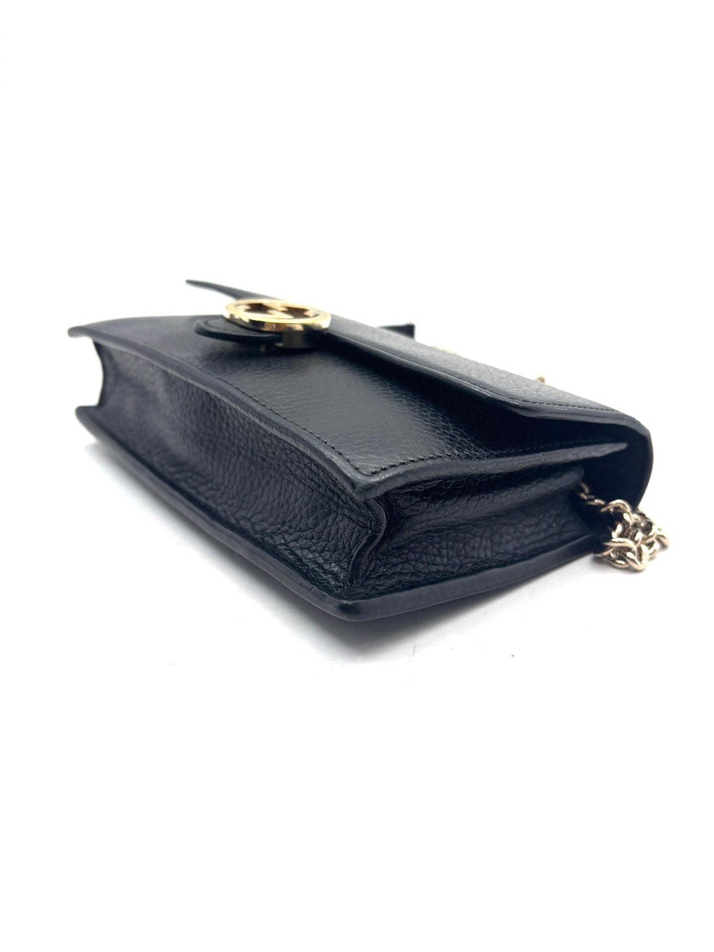 Gucci - Interlocking G Chain Wallet - Grained leather - Black with Gold-Tone Hardware - (mini)