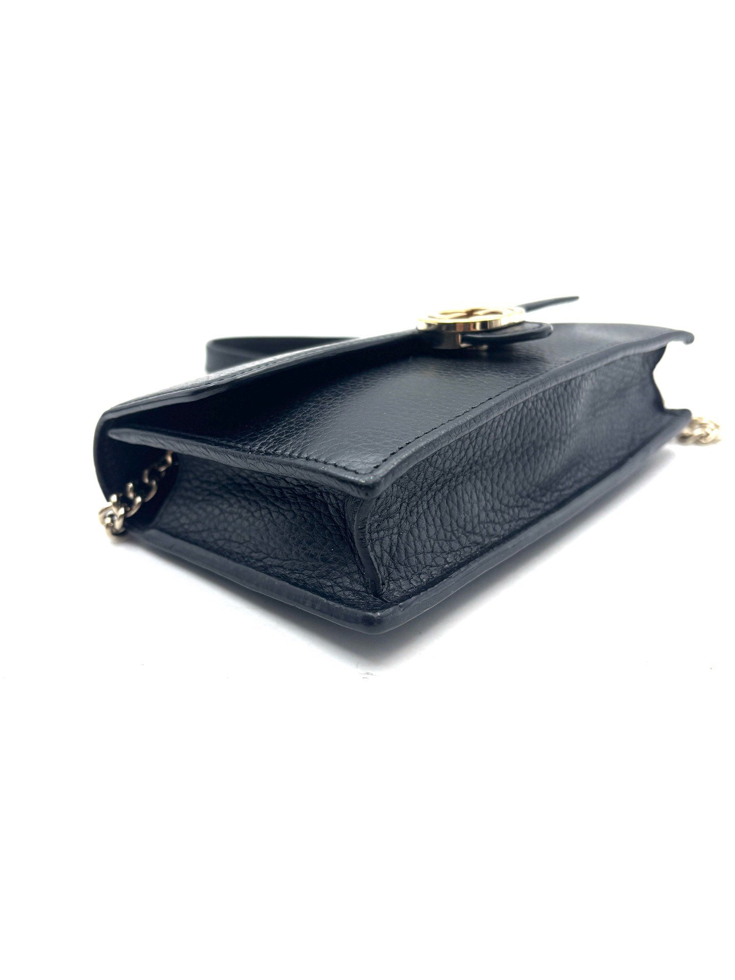 Gucci - Interlocking G Chain Wallet - Grained leather - Black with Gold-Tone Hardware - (mini)