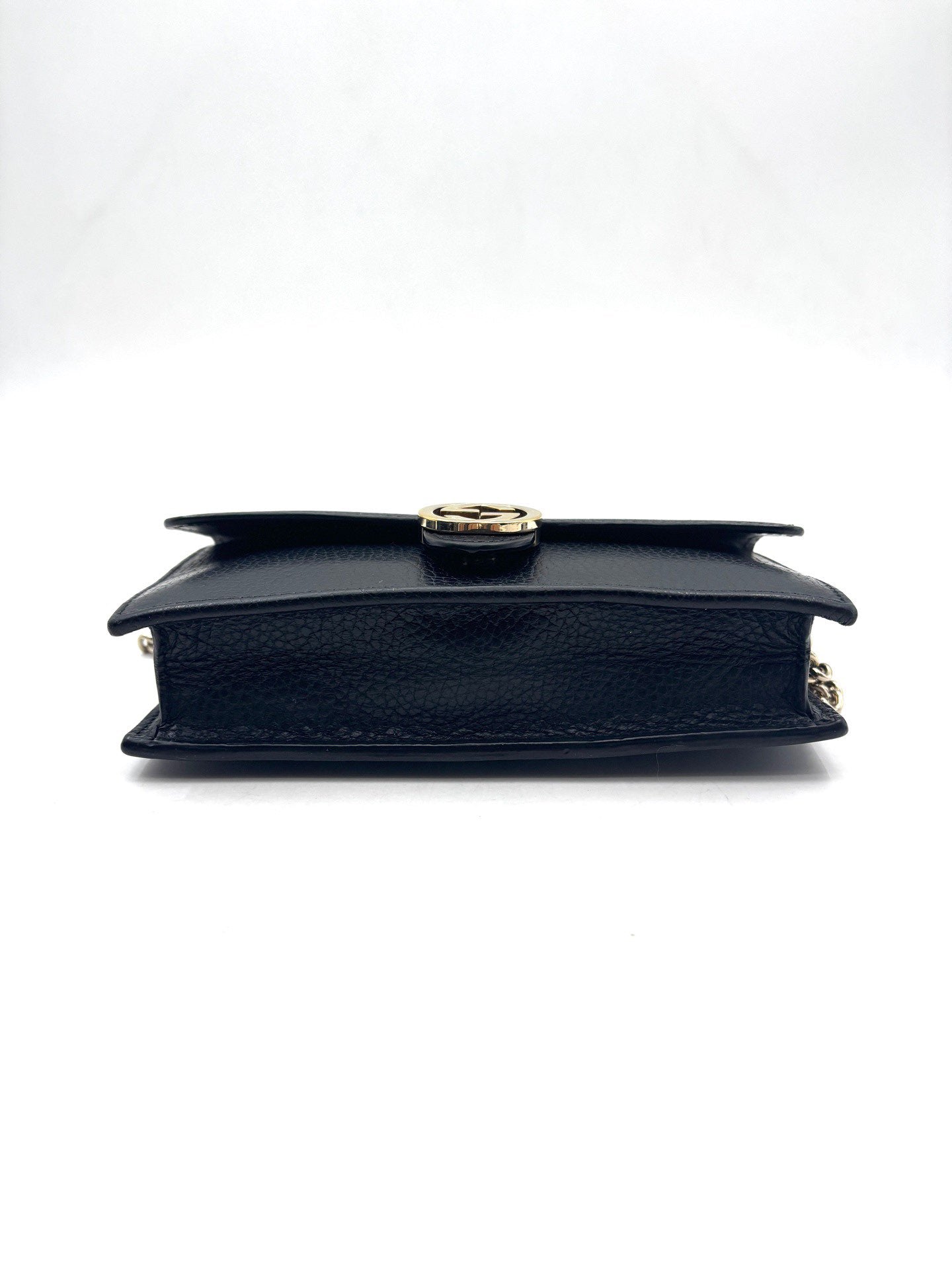 Gucci - Interlocking G Chain Wallet - Grained leather - Black with Gold-Tone Hardware - (mini)