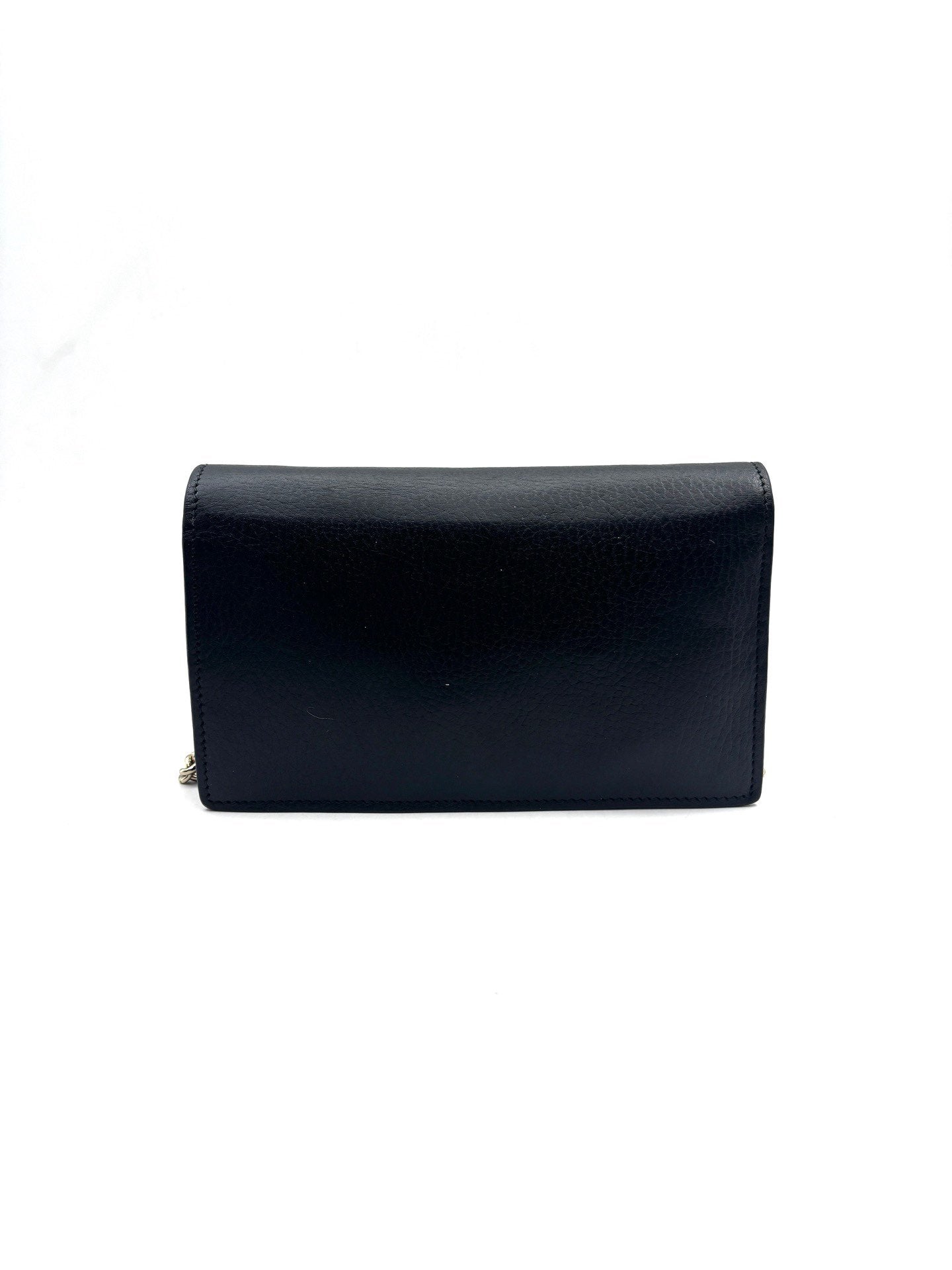 Gucci - Interlocking G Chain Wallet - Grained leather - Black with Gold-Tone Hardware - (mini)