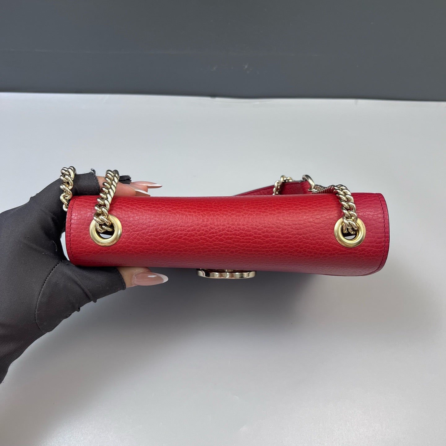 Gucci - Interlocking G Flap Shoulder Bag - Grained leather - Red with Gold-Tone Hardware - (small)