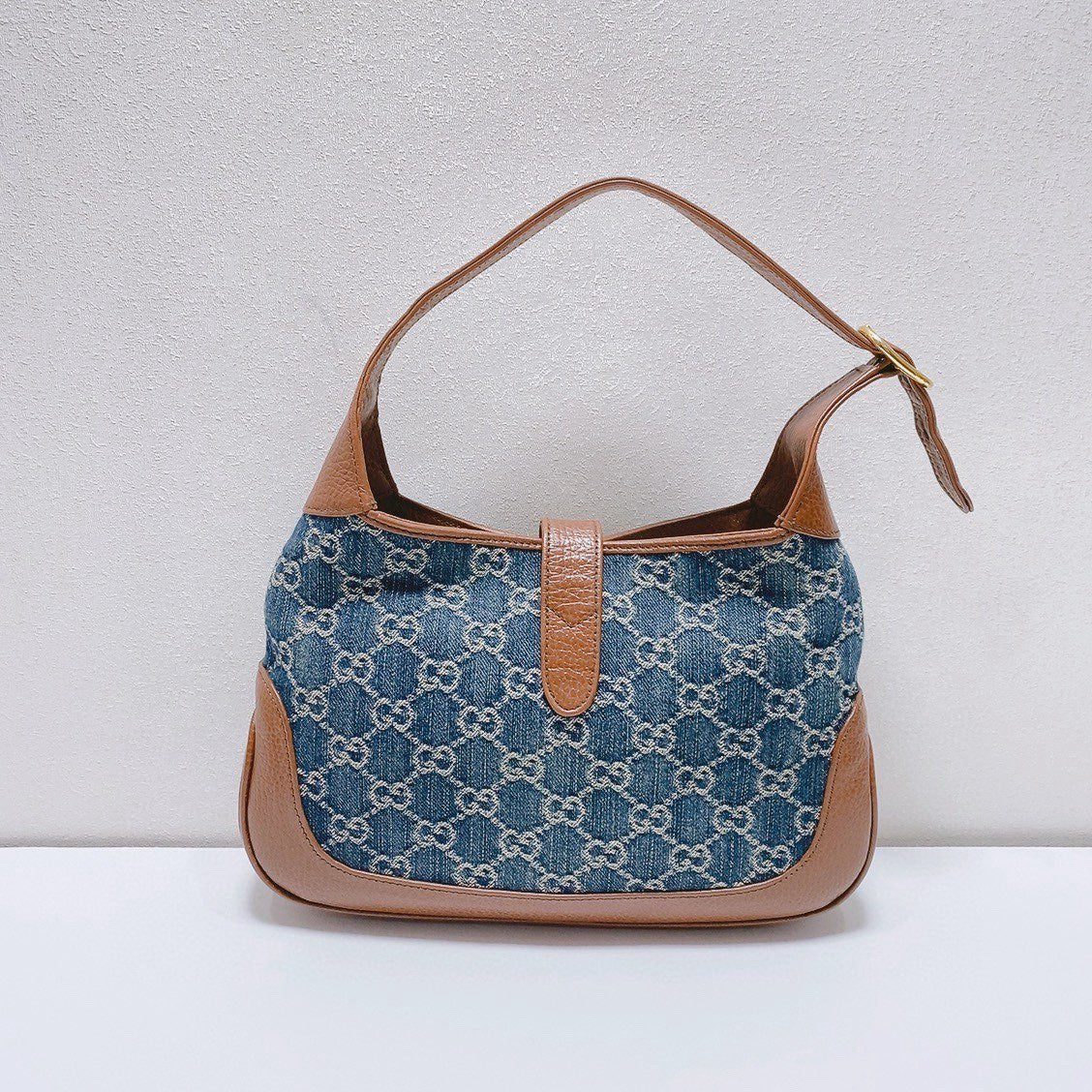 Gucci - Jackie 1961 - Denim canvas and grained leather - Blue and Brown with Gold-Tone Hardware - (medium)