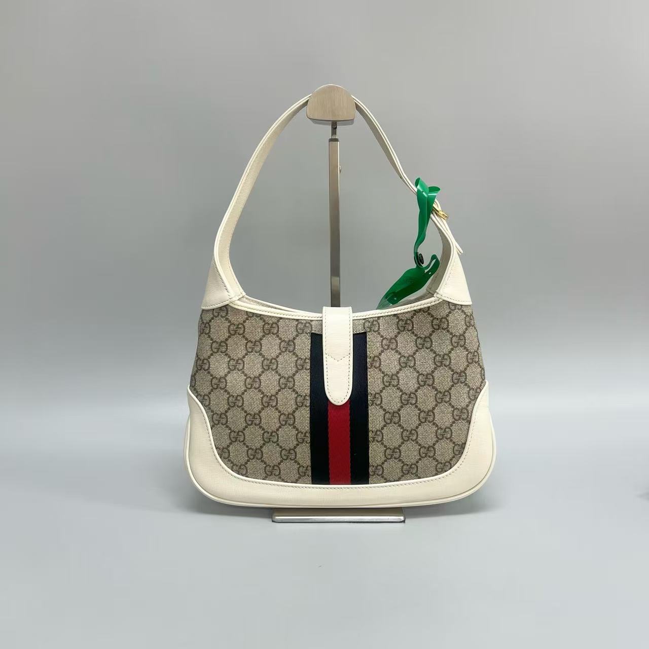 Gucci - Jackie 1961 - GG Supreme canvas with leather trim - Beige and White with Red and Blue Web - (Medium)