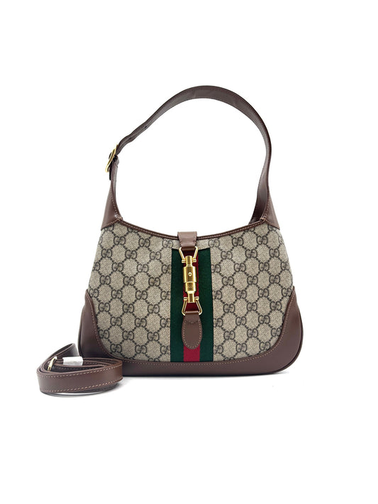 Gucci - Jackie 1961 - GG Supreme canvas with leather trim - Ebony and Brown - (small)