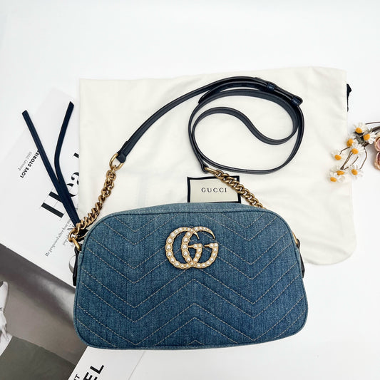 Gucci - Marmont Camera Bag - Denim - Jeans - Blue - (Small)