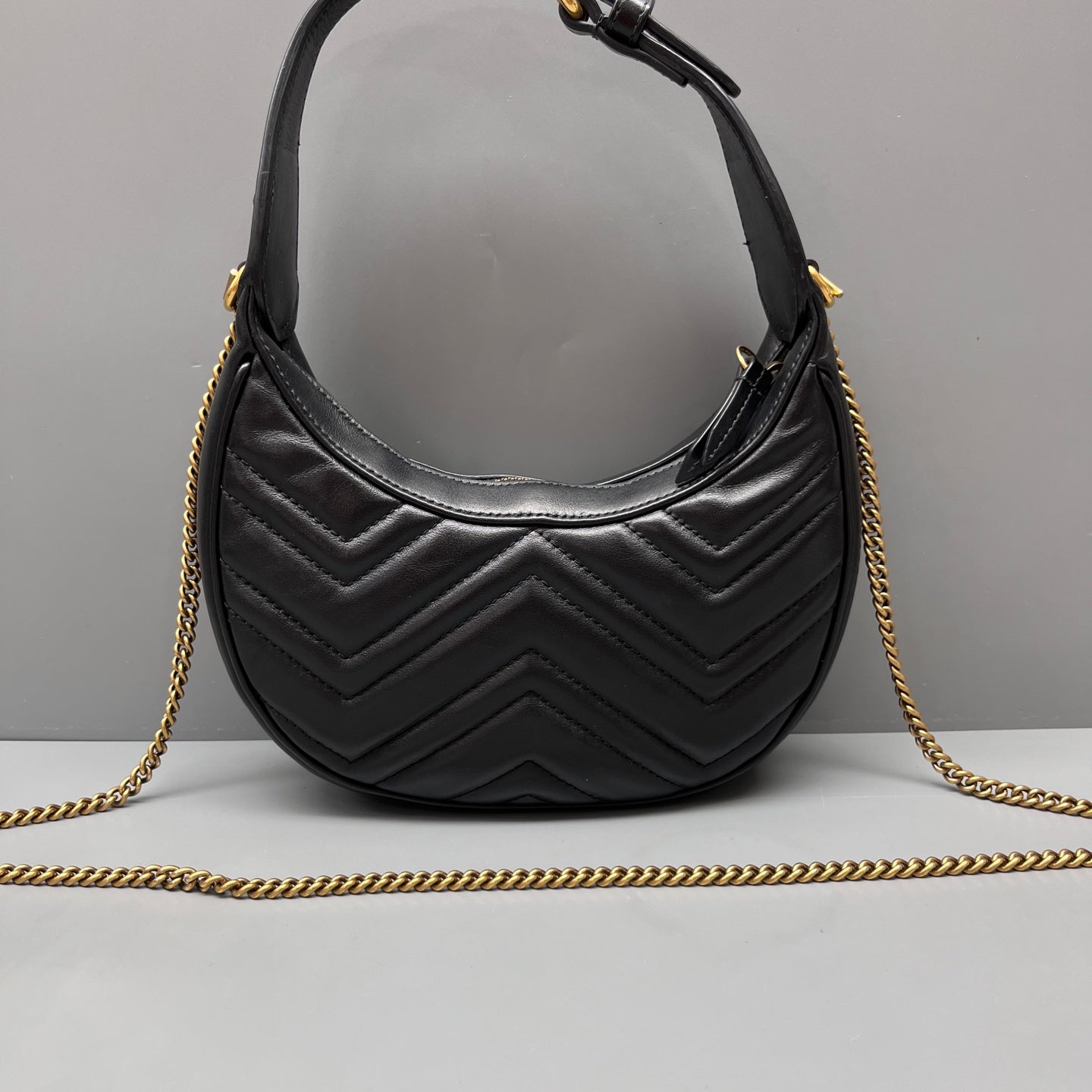 Gucci - Marmont Crescent Bag - Matelassé leather - Black - (mini)