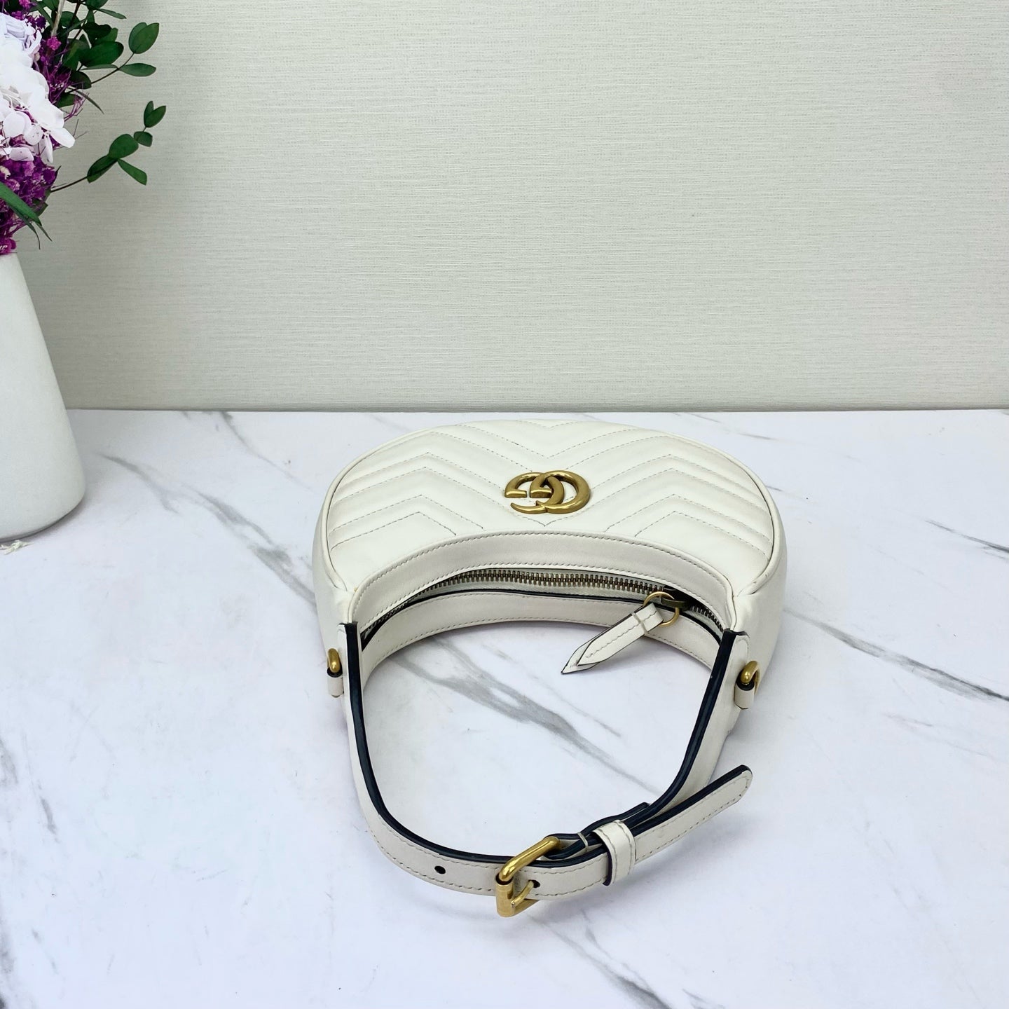 Gucci - Marmont Crescent Shoulder Bag - Leather - White - (mini)