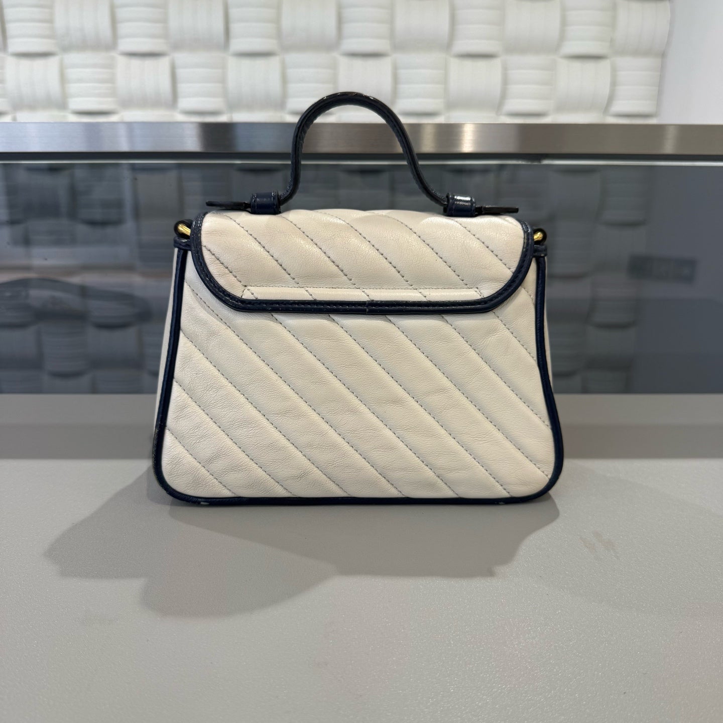 Gucci - Marmont - Genuine leather - Off-white and Navy Blue - (small)
