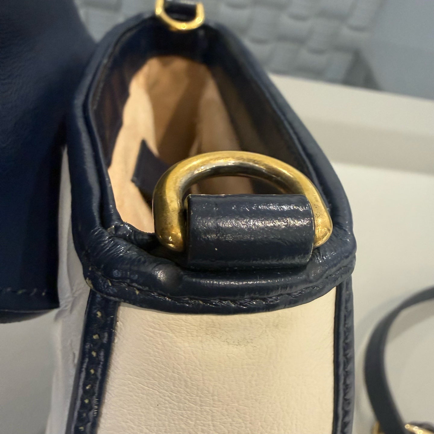 Gucci - Marmont - Genuine leather - Off-white and Navy Blue - (small)