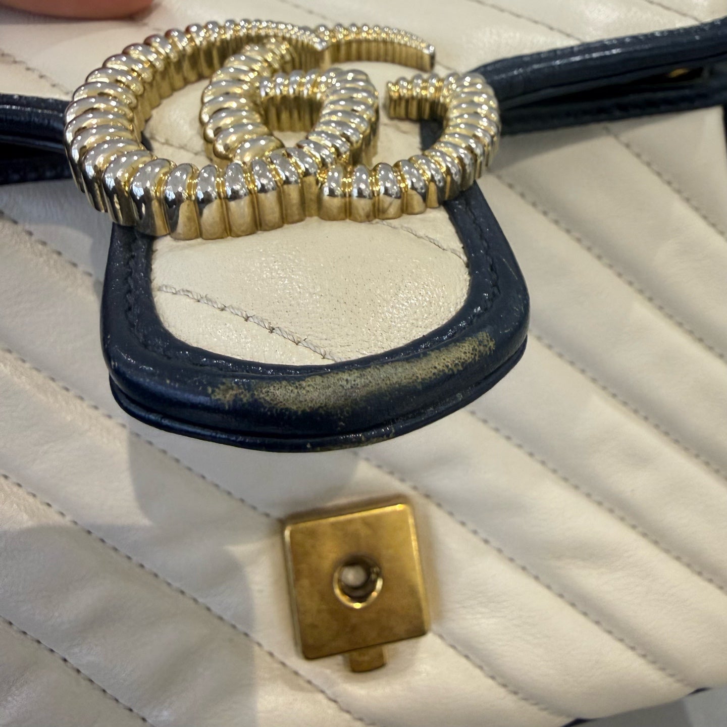 Gucci - Marmont - Genuine leather - Off-white and Navy Blue - (small)