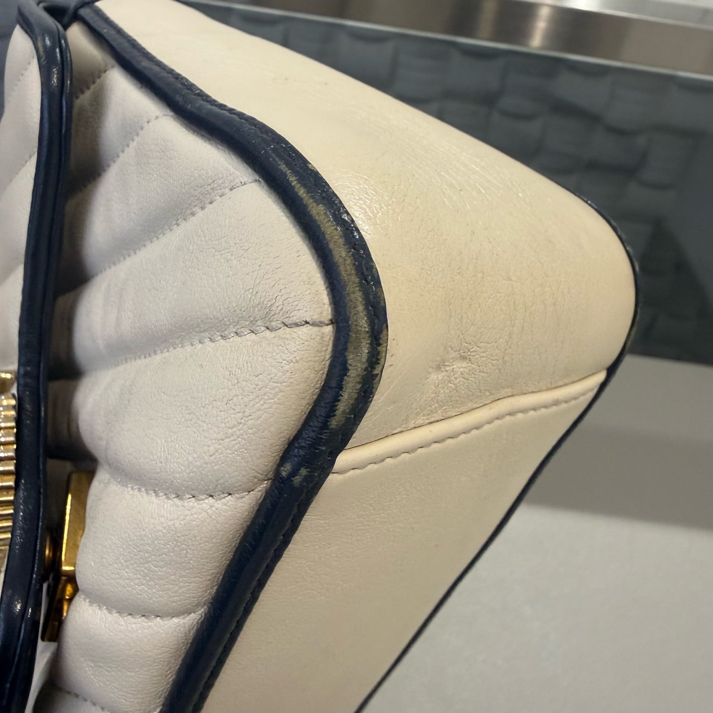 Gucci - Marmont - Genuine leather - Off-white and Navy Blue - (small)