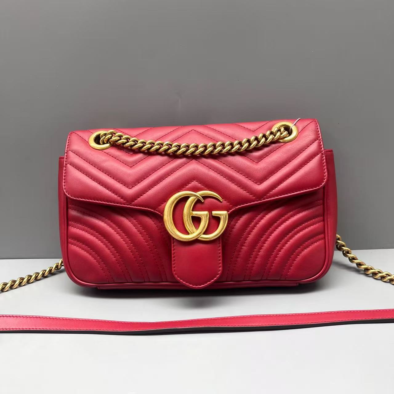 Gucci - Marmont Matelassé Shoulder Bag - Leather - Red - (Medium)