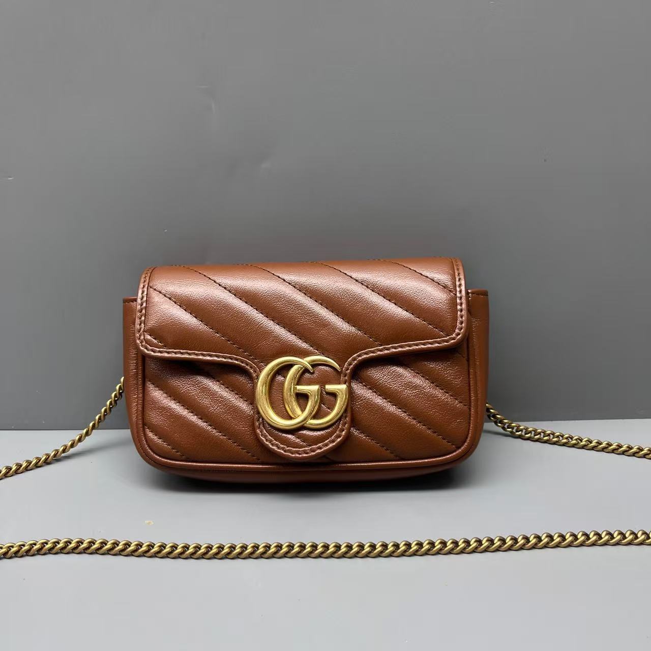 Gucci - Marmont Mini Chain Bag - Leather - Camel - (mini)