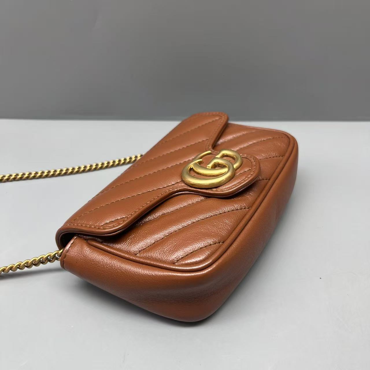 Gucci - Marmont Mini Chain Bag - Leather - Camel - (mini)