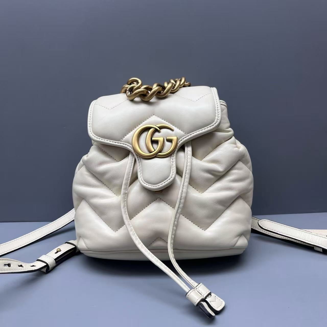Gucci - Marmont Puffer Backpack - Matelassé leather - White - (mini)