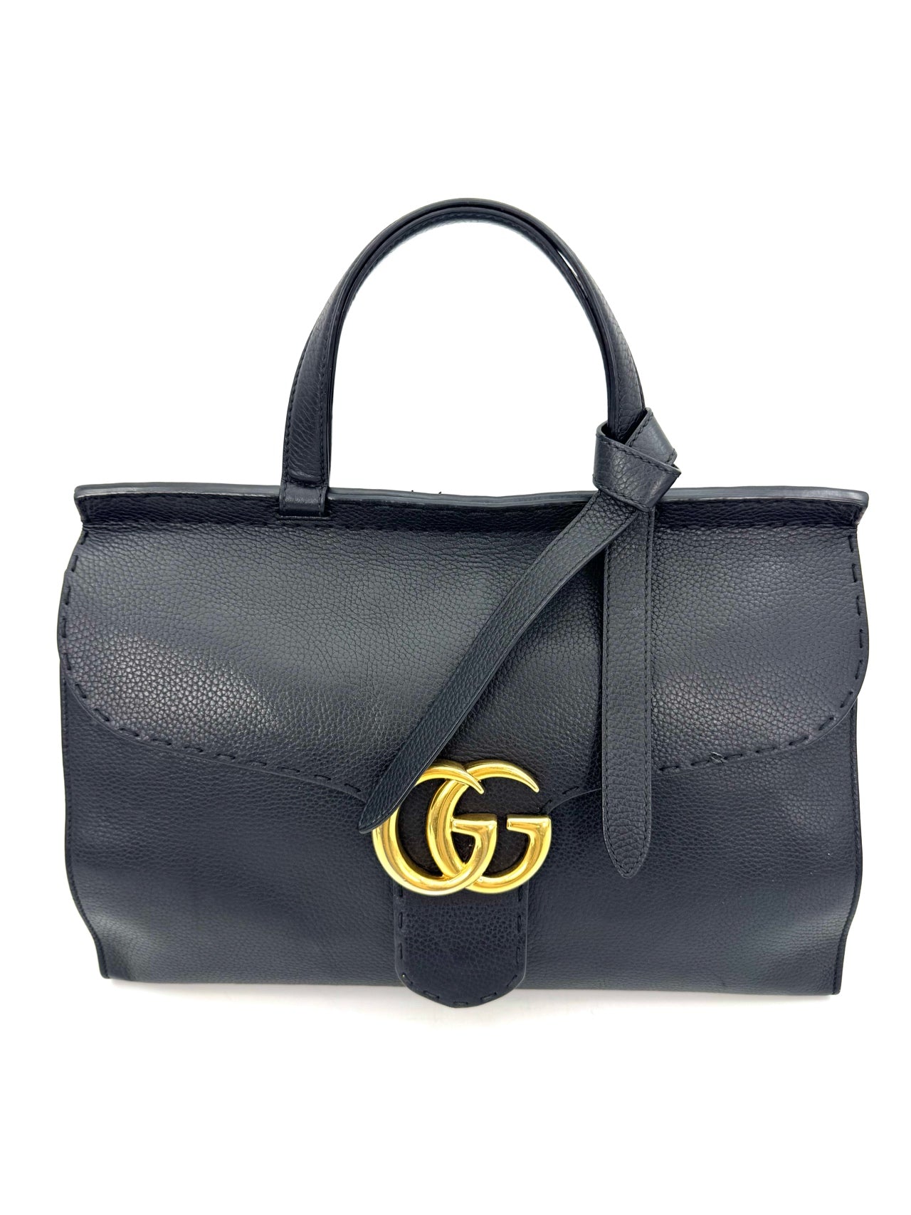 Gucci - Marmont Top Handle Bag - Grained Leather - Black - (Large)