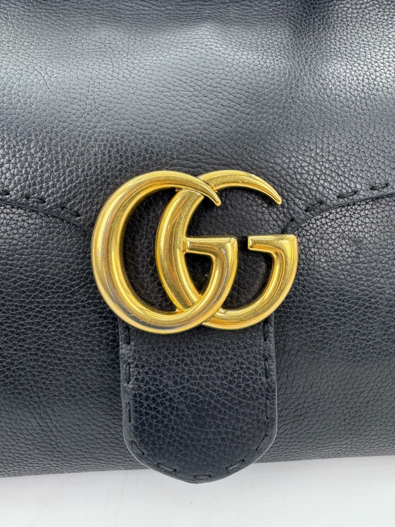 Gucci - Marmont Top Handle Bag - Grained Leather - Black - (Large)