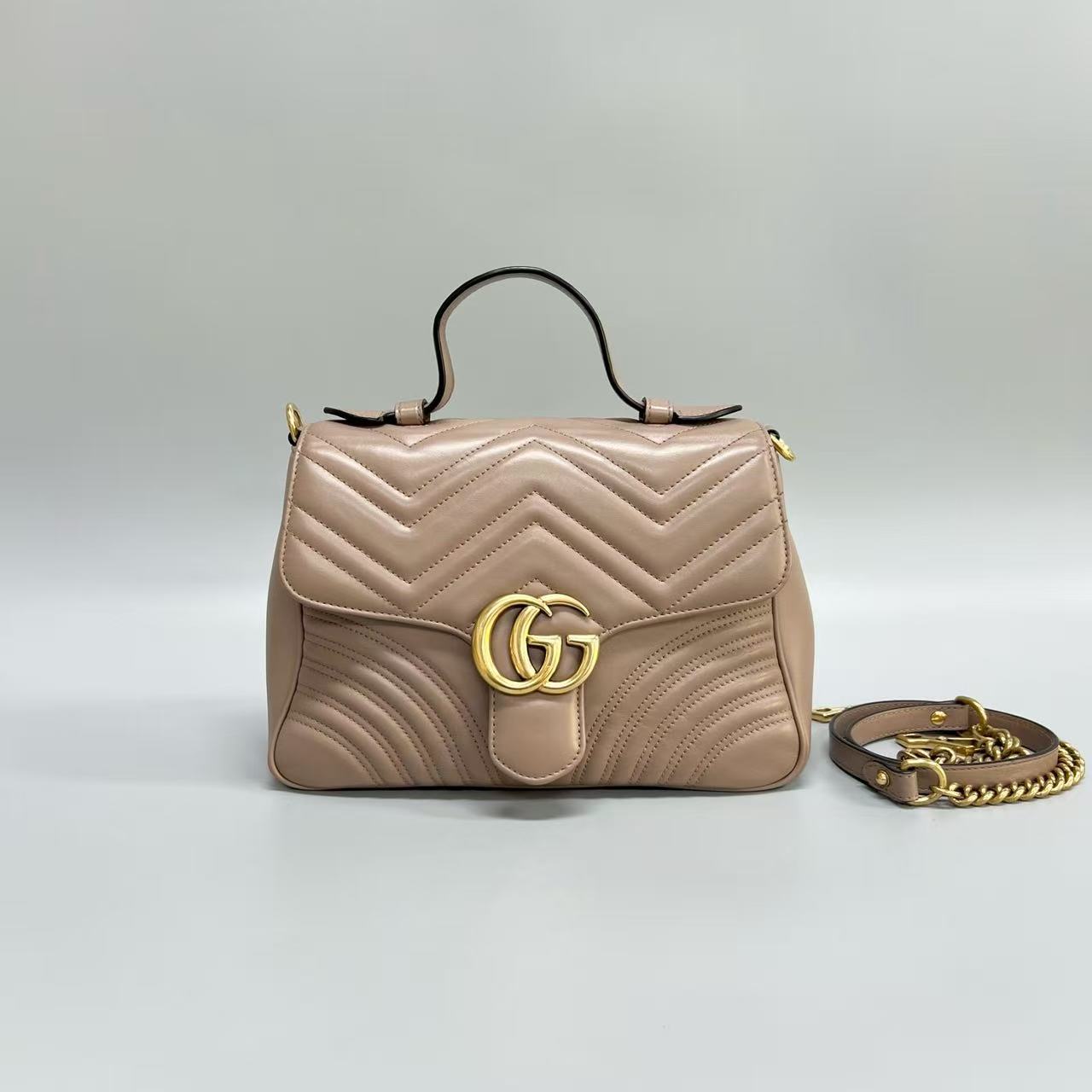 Gucci - Marmont Top Handle Messenger Bag - Leather - Beige - (medium)