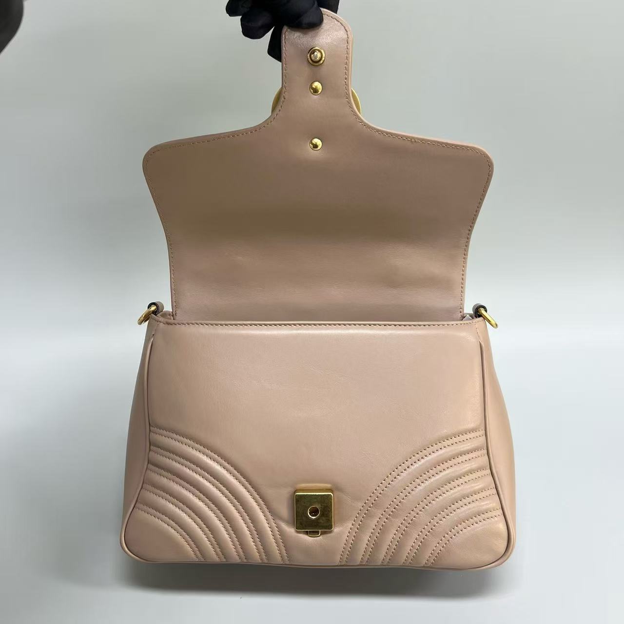 Gucci - Marmont Top Handle Messenger Bag - Leather - Beige - (medium)