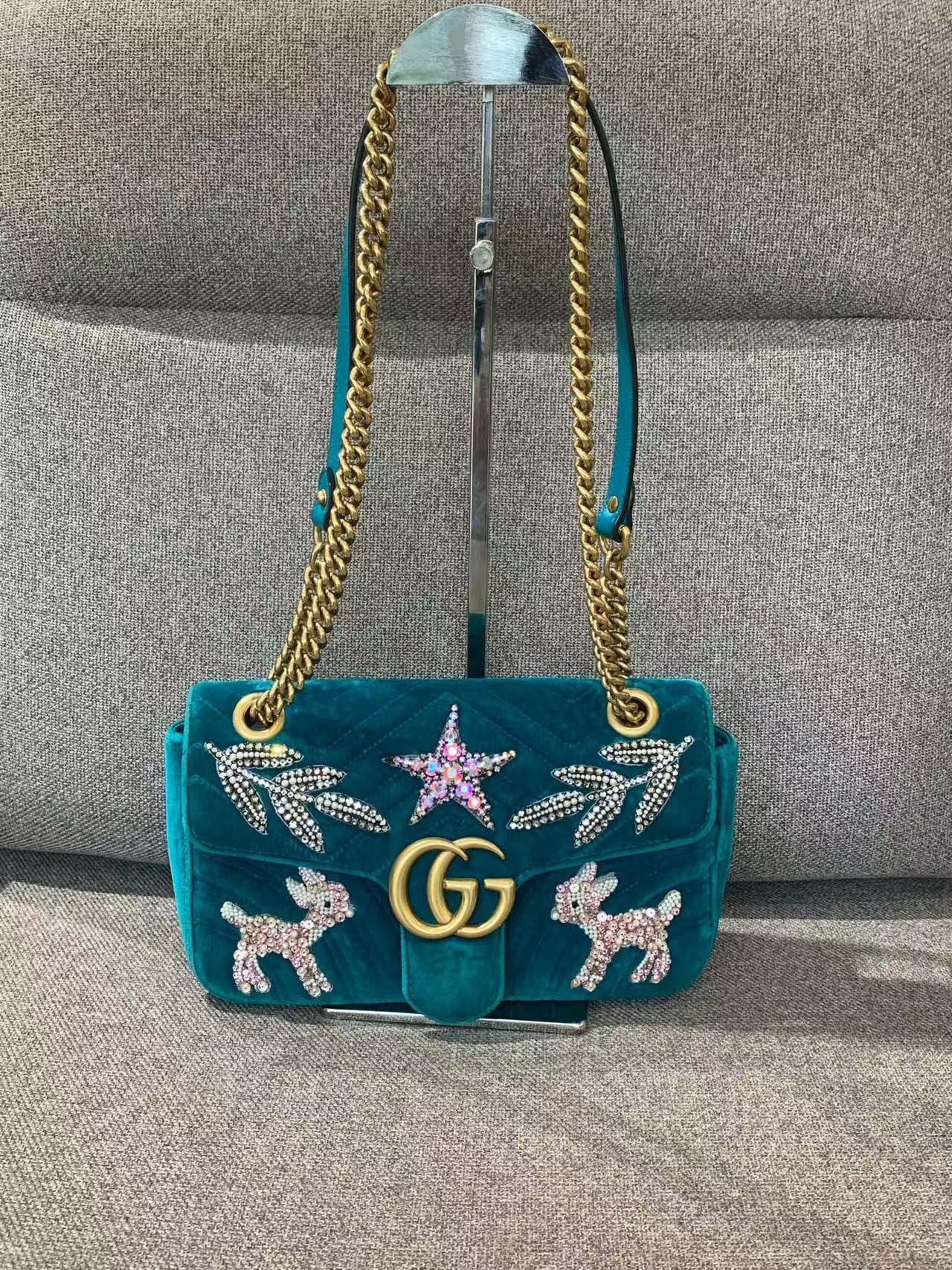 Gucci - Marmont - Velvet - Teal with Gold-Tone Hardware - (mini)