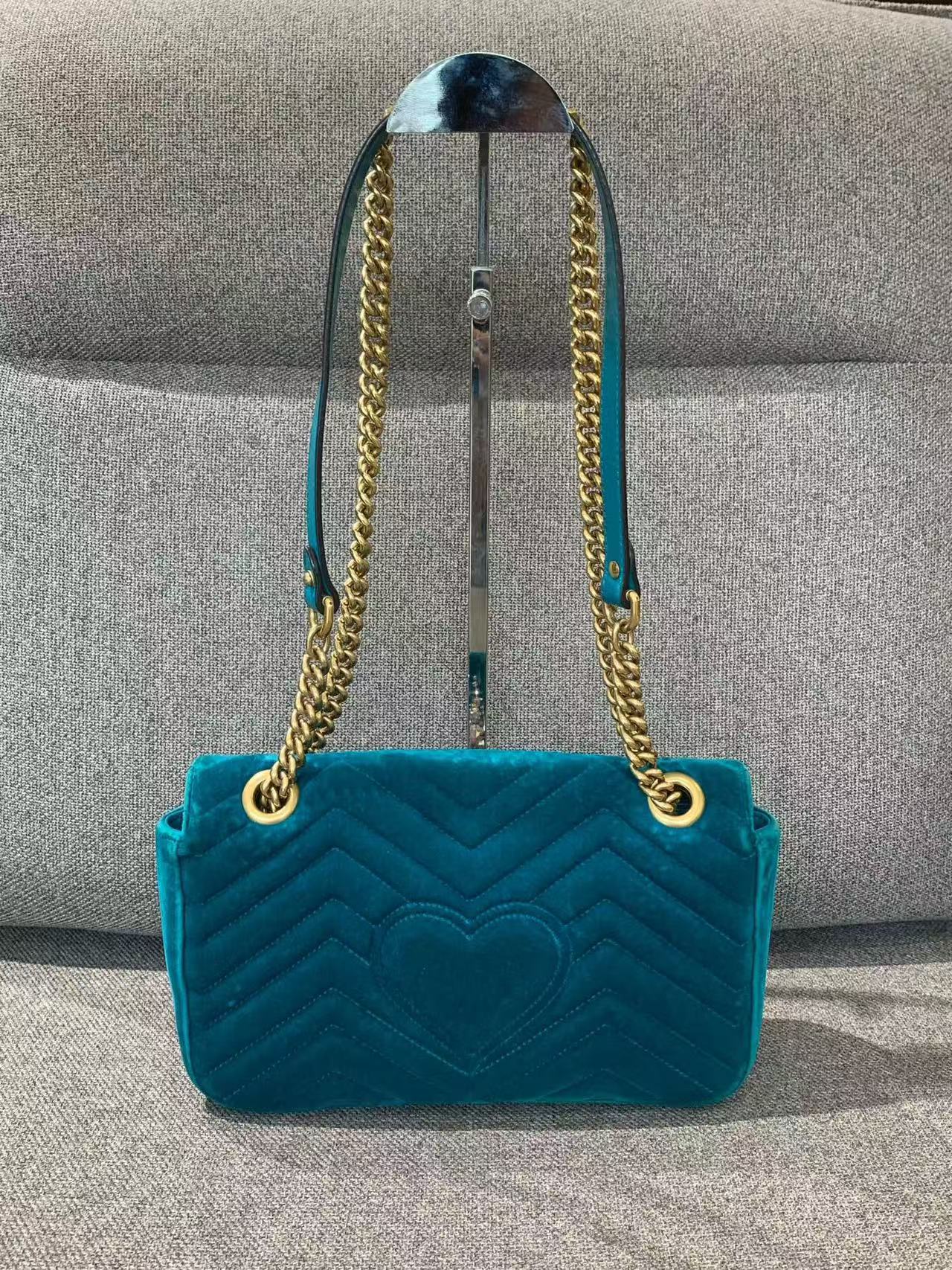 Gucci - Marmont - Velvet - Teal with Gold-Tone Hardware - (mini)