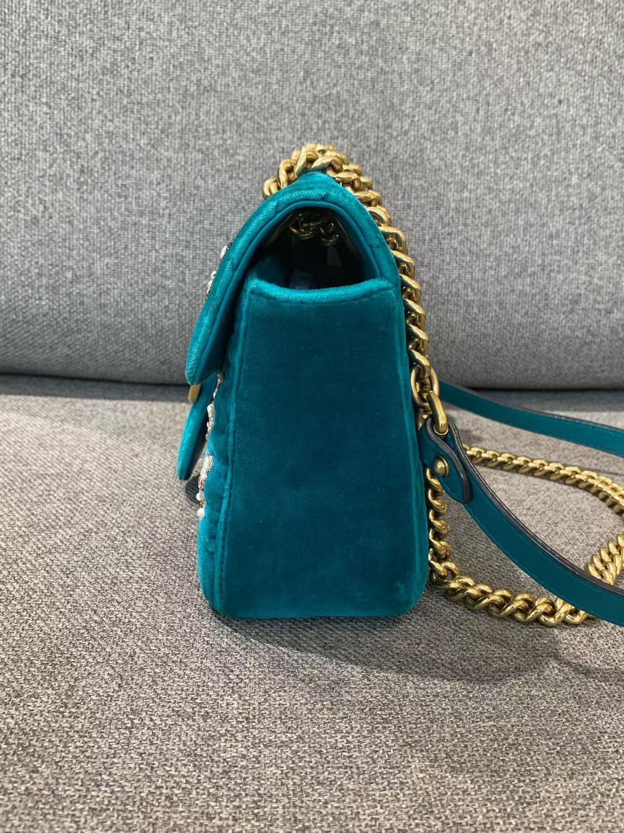 Gucci - Marmont - Velvet - Teal with Gold-Tone Hardware - (mini)