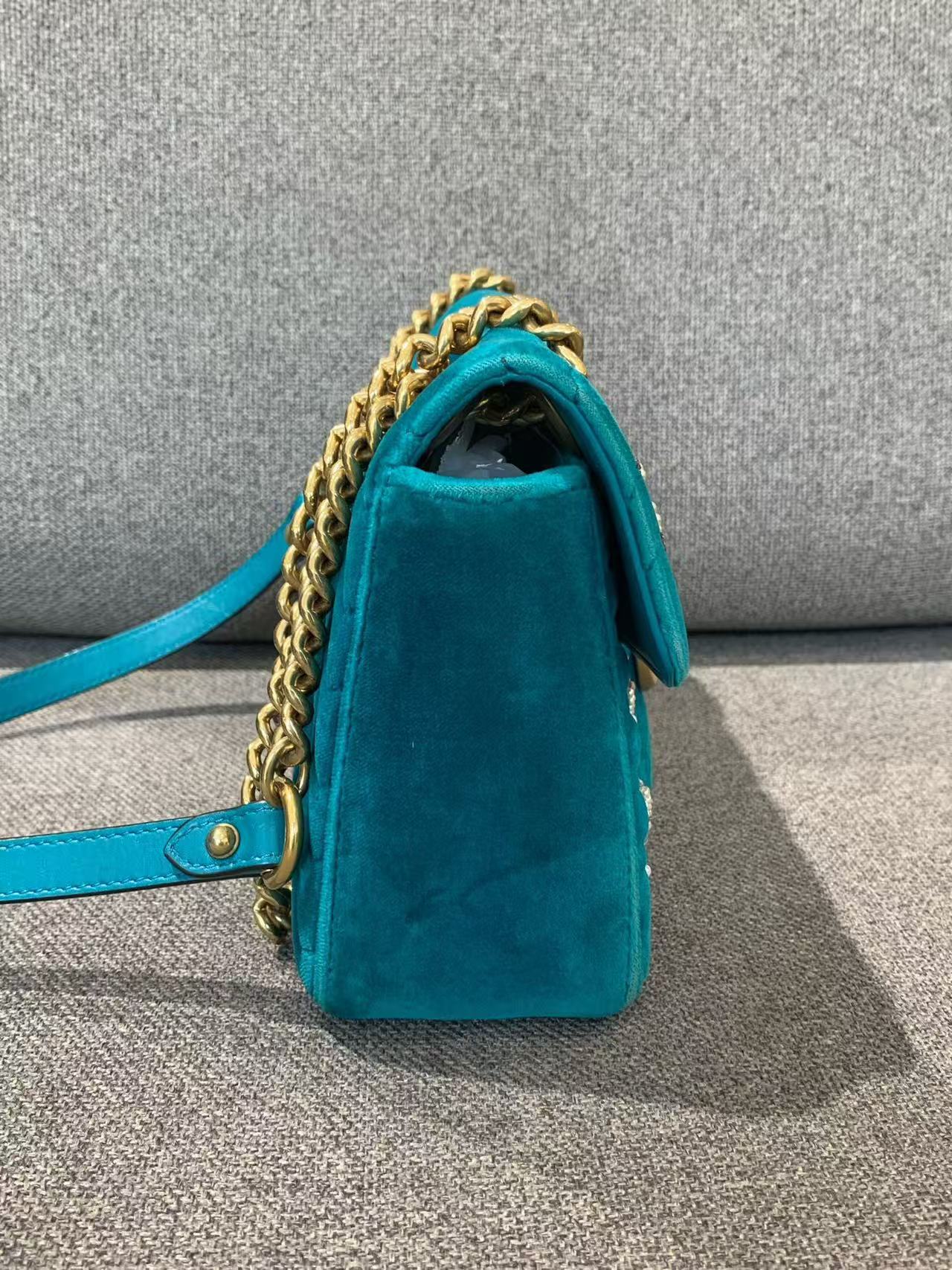 Gucci - Marmont - Velvet - Teal with Gold-Tone Hardware - (mini)