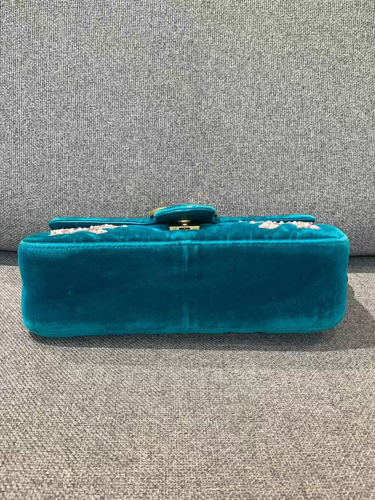Gucci - Marmont - Velvet - Teal with Gold-Tone Hardware - (mini)