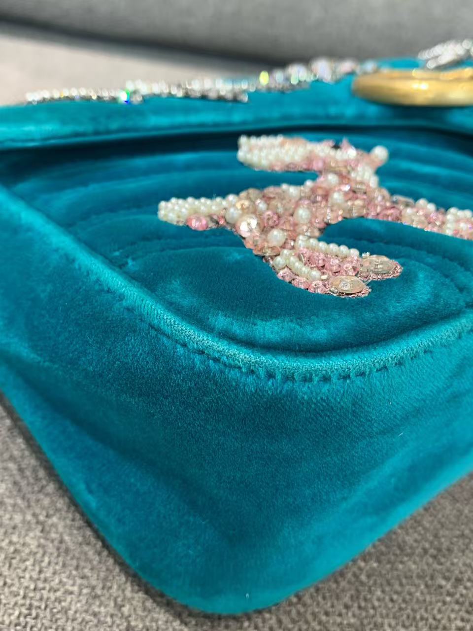 Gucci - Marmont - Velvet - Teal with Gold-Tone Hardware - (mini)