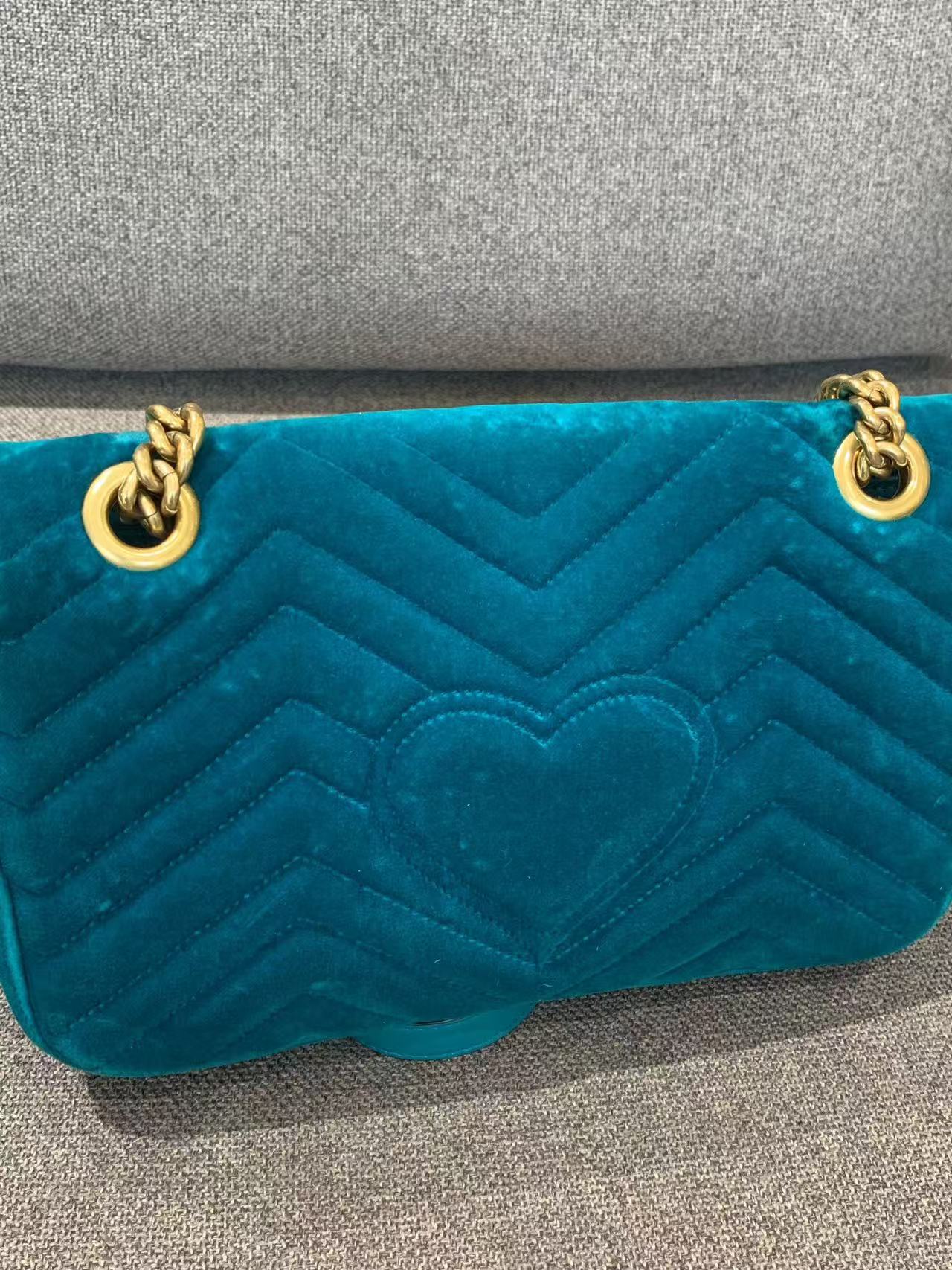 Gucci - Marmont - Velvet - Teal with Gold-Tone Hardware - (mini)