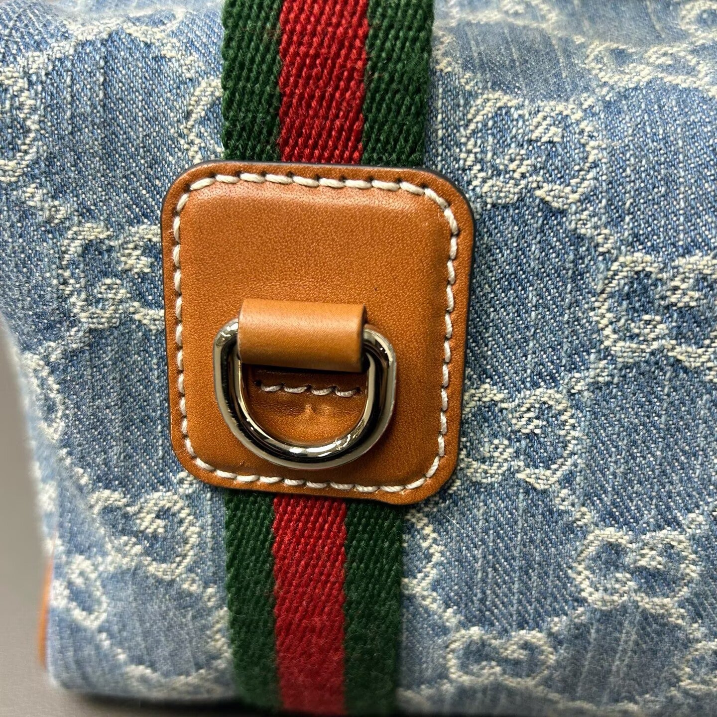 Gucci - Mini Boston - Denim with leather trim - Blue with brown, red, and green accents - (mini)