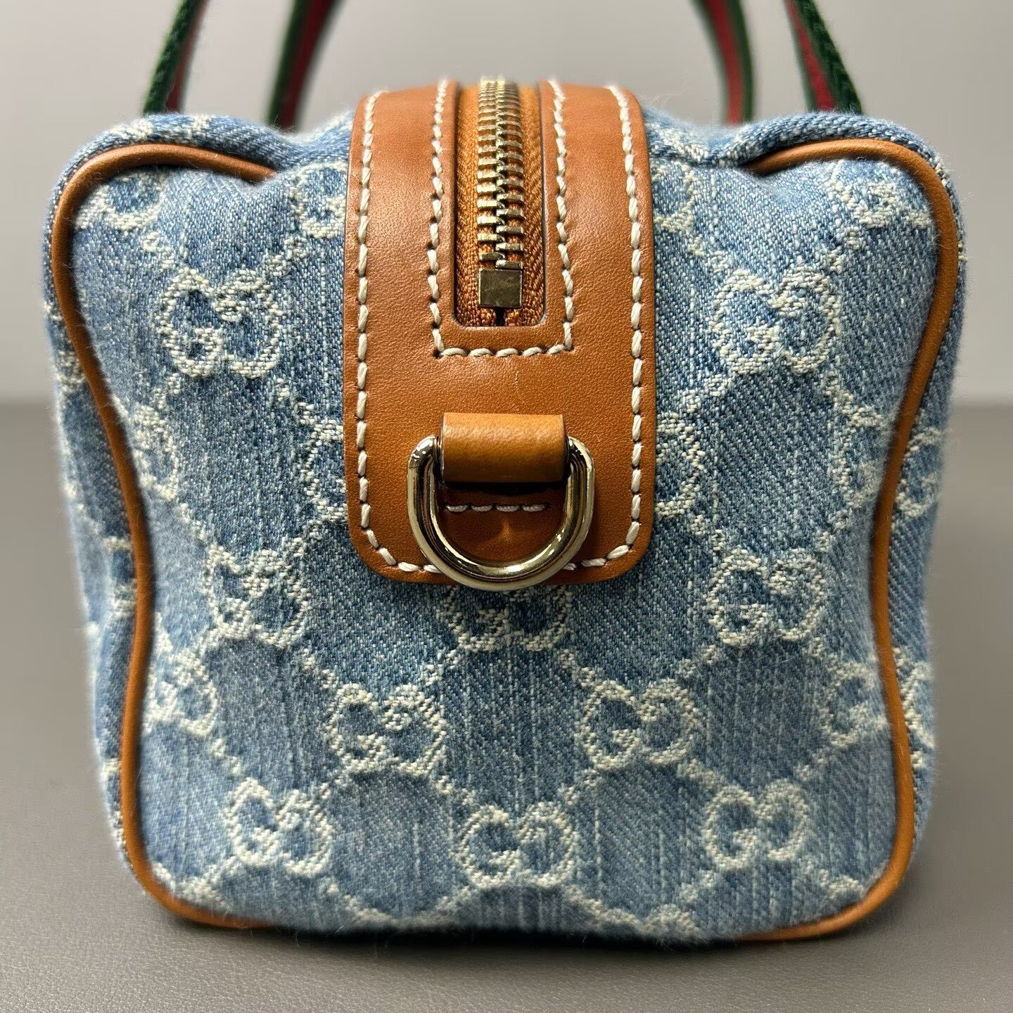 Gucci - Mini Boston - Denim with leather trim - Blue with brown, red, and green accents - (mini)