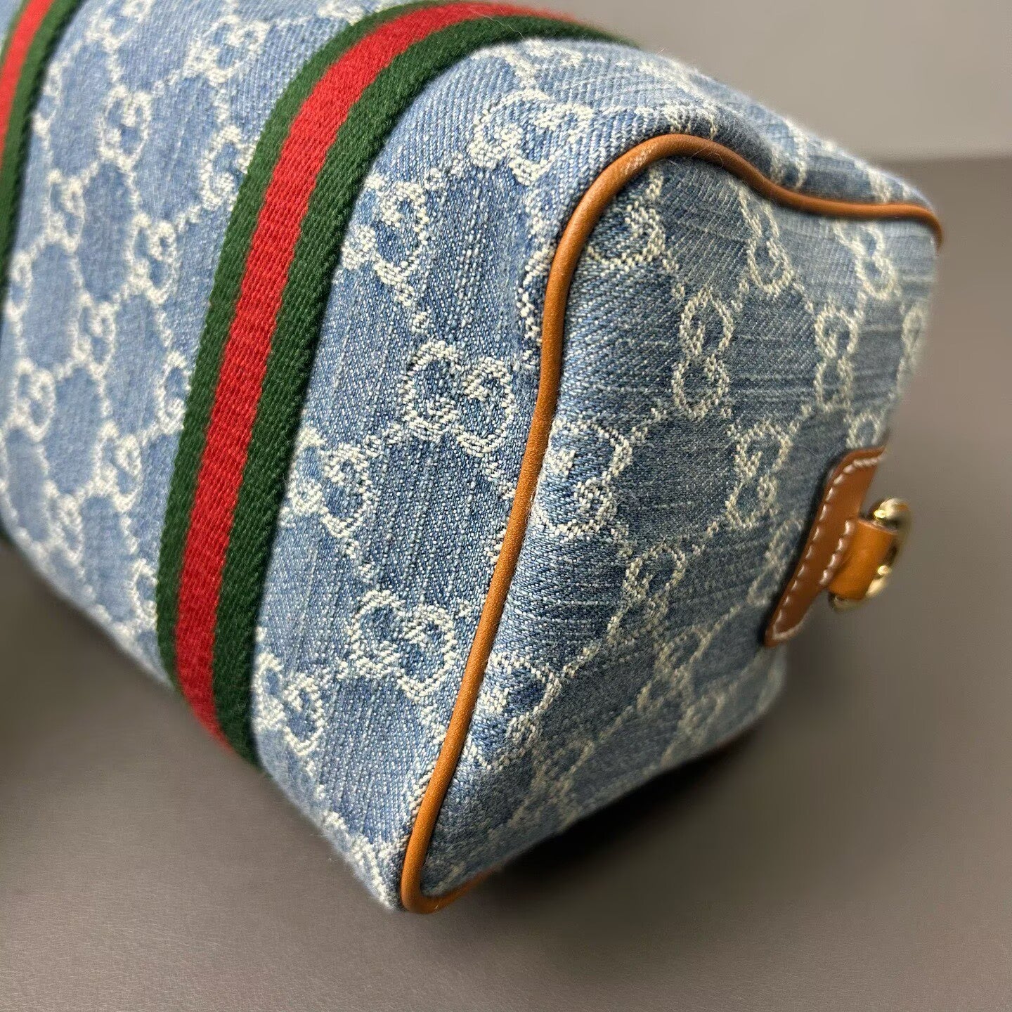 Gucci - Mini Boston - Denim with leather trim - Blue with brown, red, and green accents - (mini)