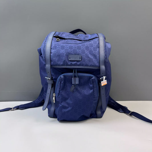 Gucci - Nylon GG Monogram Backpack - Nylon with leather trim - Navy with Silver-Tone Hardware - (Large)