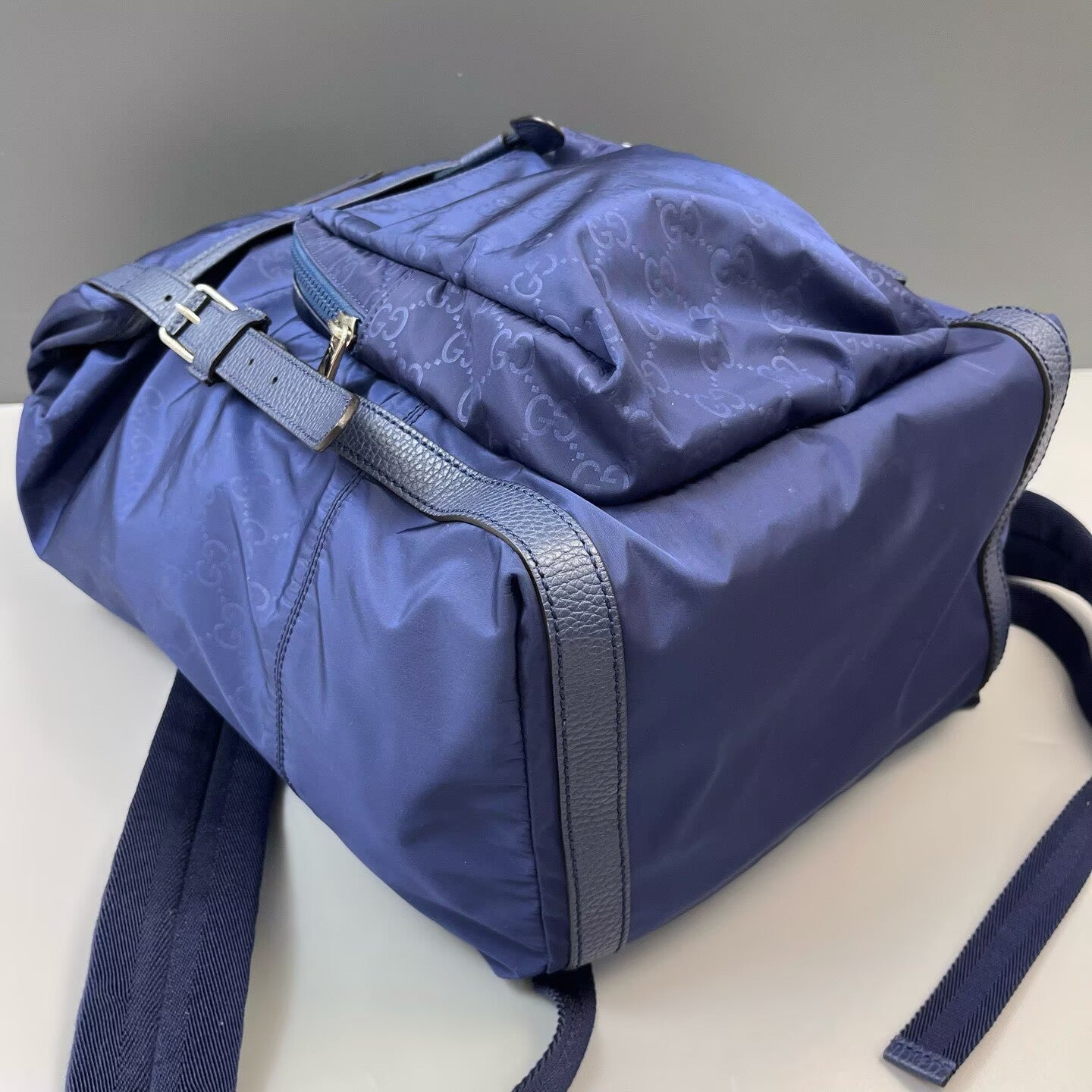 Gucci - Nylon GG Monogram Backpack - Nylon with leather trim - Navy with Silver-Tone Hardware - (Large)