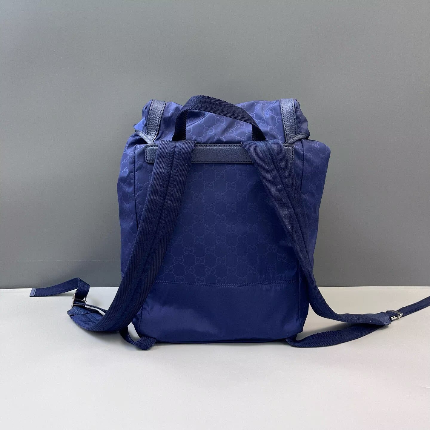 Gucci - Nylon GG Monogram Backpack - Nylon with leather trim - Navy with Silver-Tone Hardware - (Large)