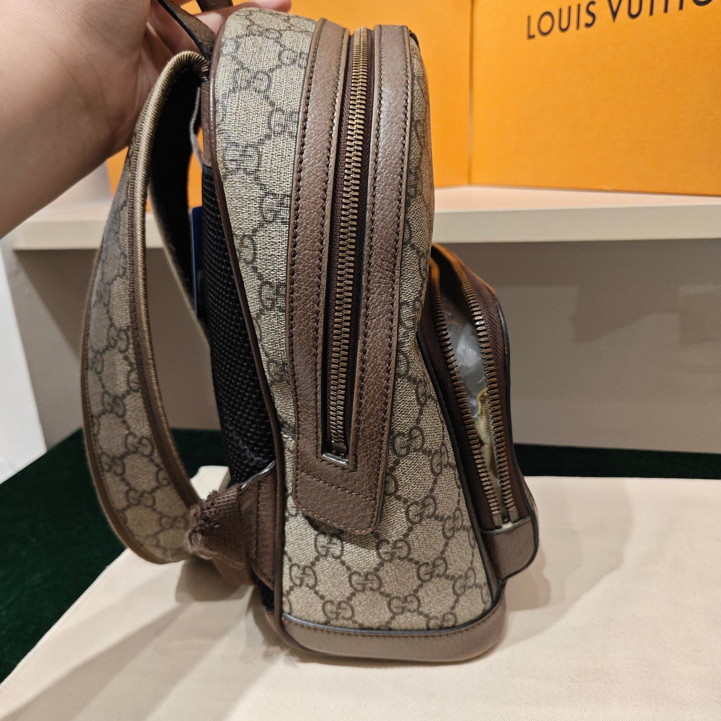 Gucci - Ophidia Backpack - GG Supreme canvas with leather trim - Beige and Brown with Red and Green accents - (small)