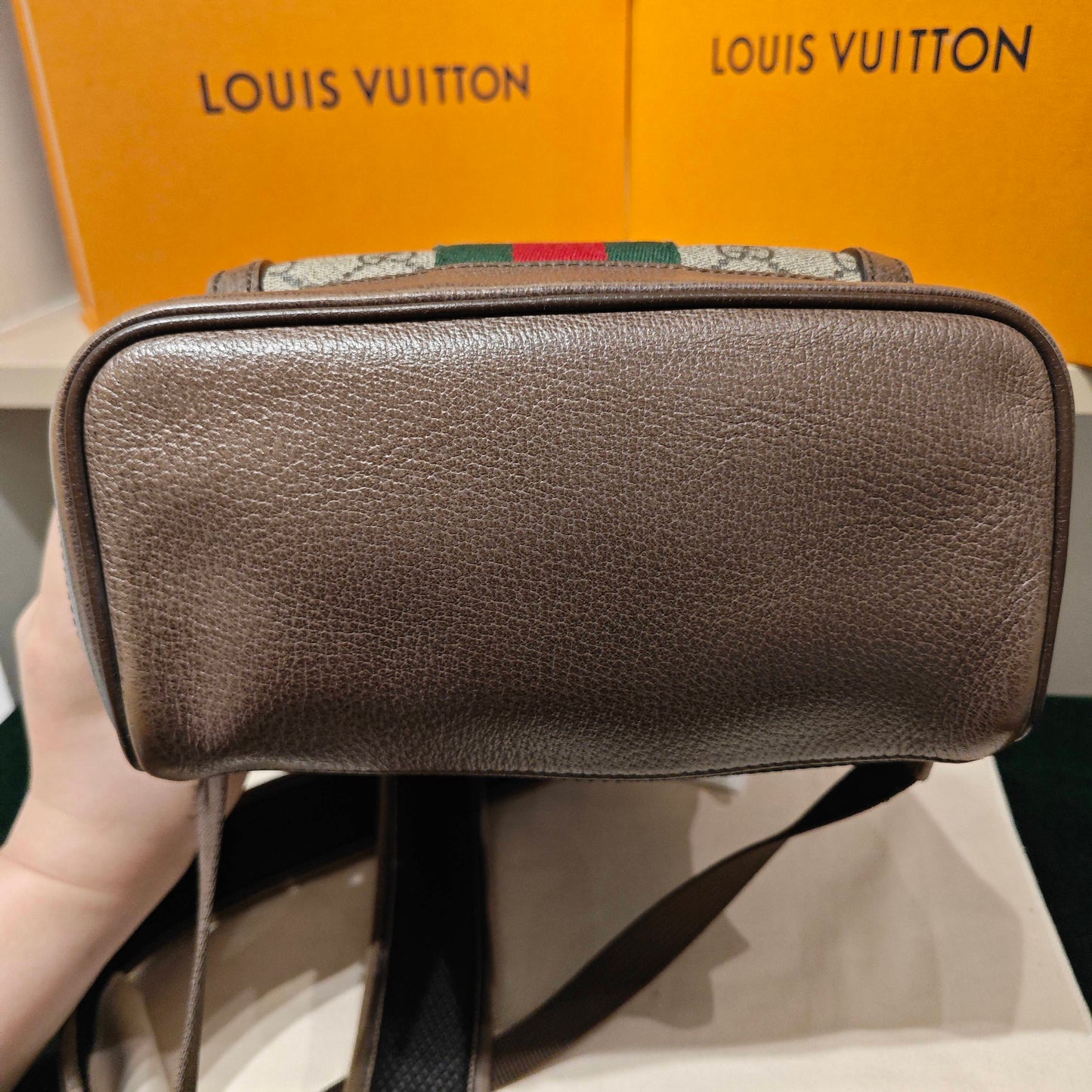 Gucci - Ophidia Backpack - GG Supreme canvas with leather trim - Beige and Brown with Red and Green accents - (small)